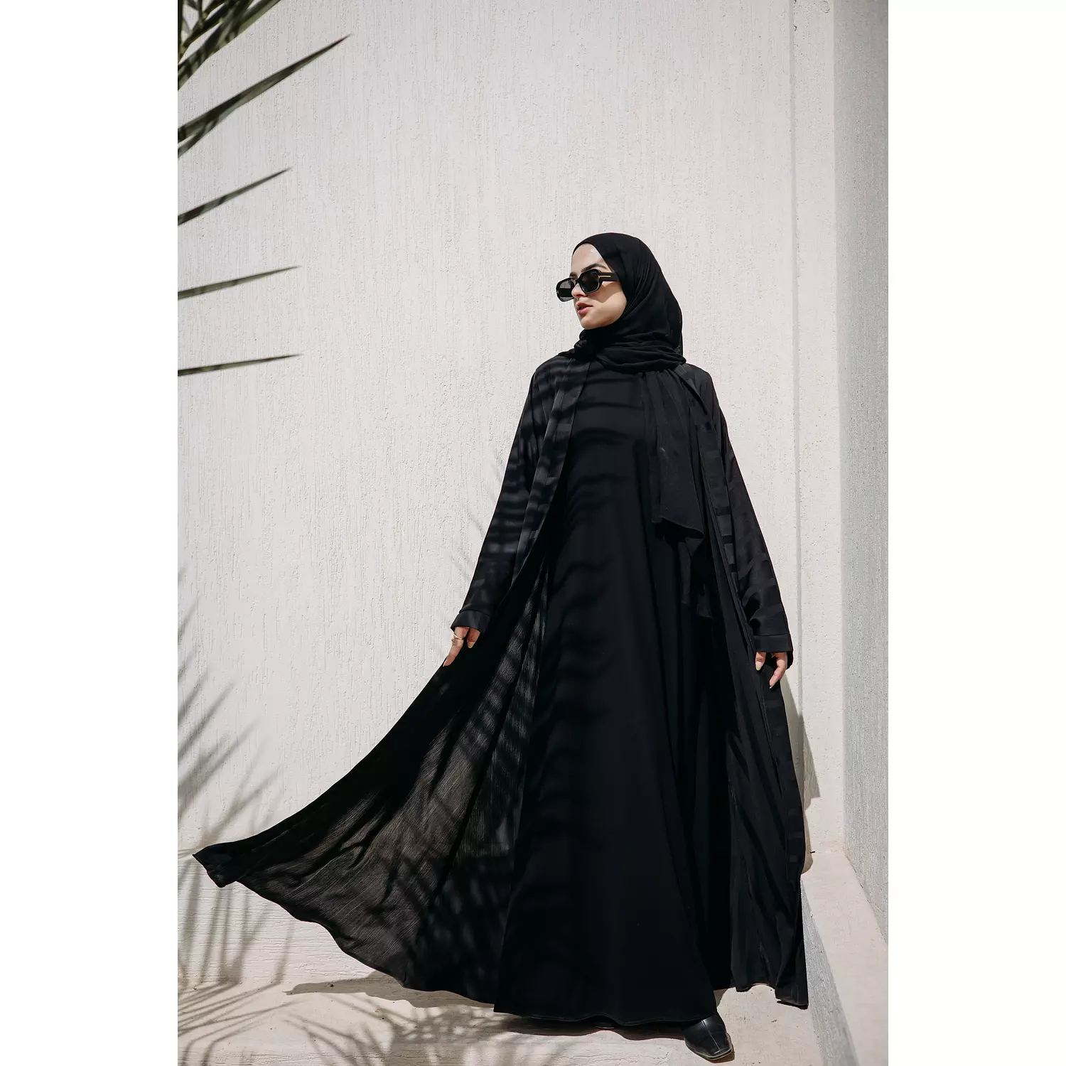 Ribbed Detail Kaftan in Black 5