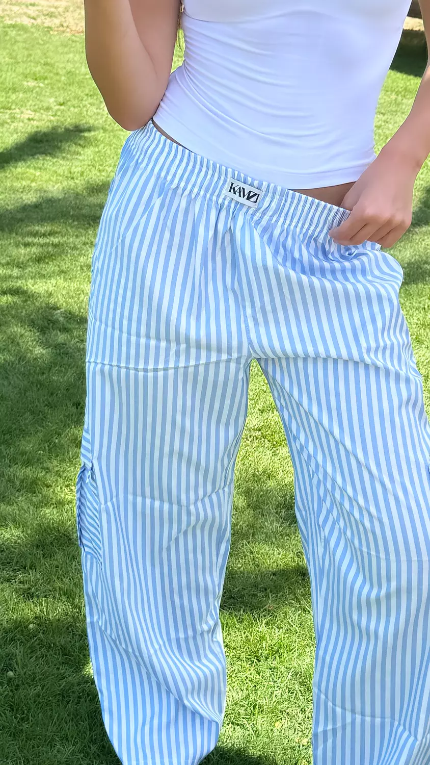 Baby blue striped cargo pants   1