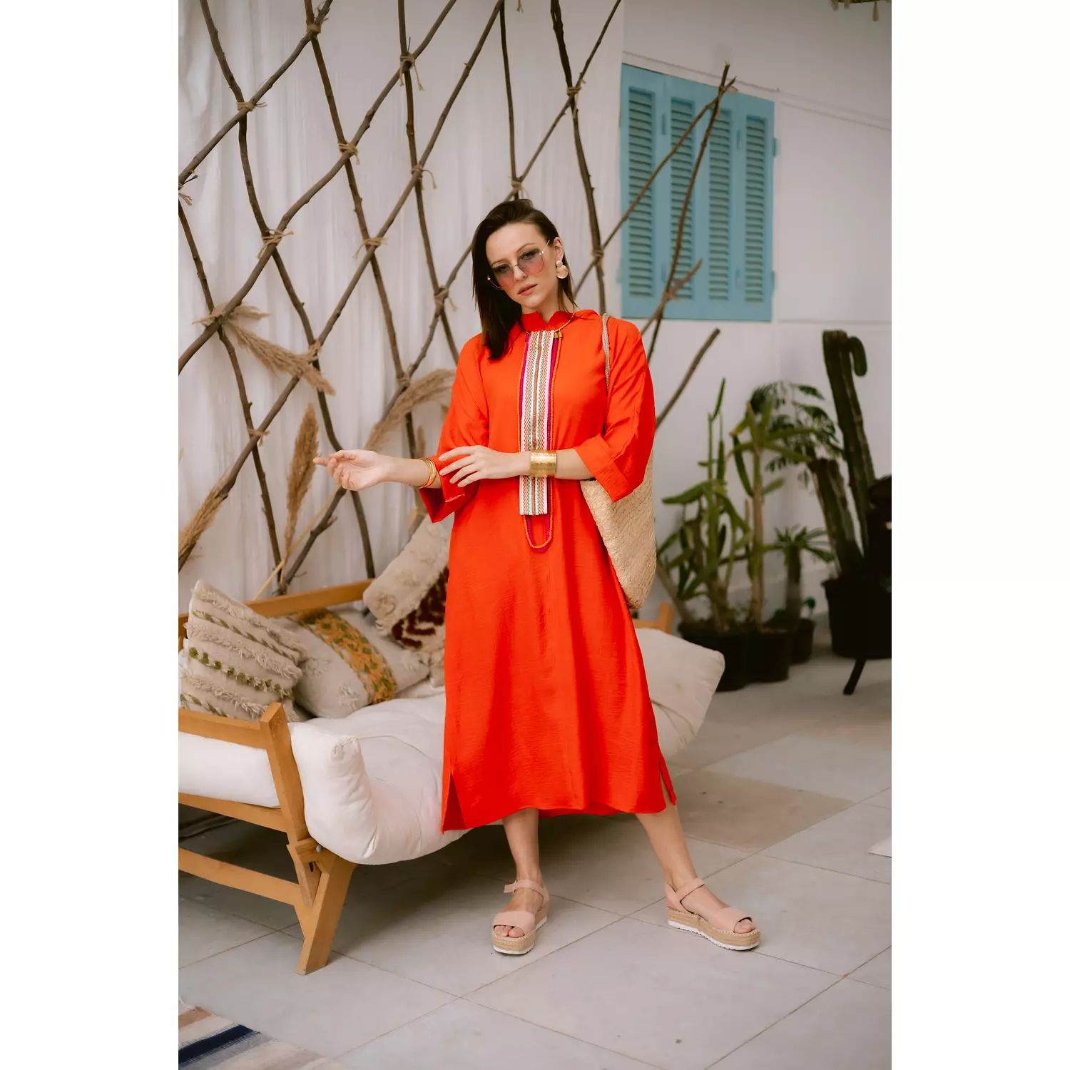 Orange linen dress 3