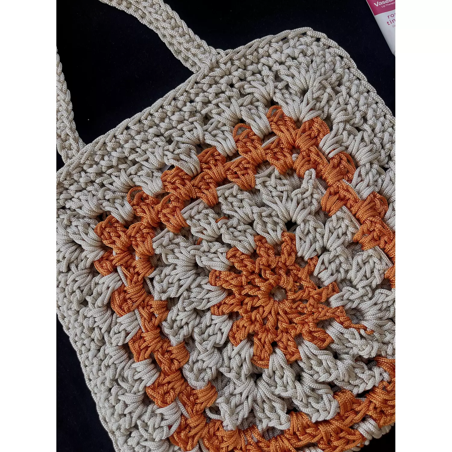 Orange granny square crochet tote bag  1