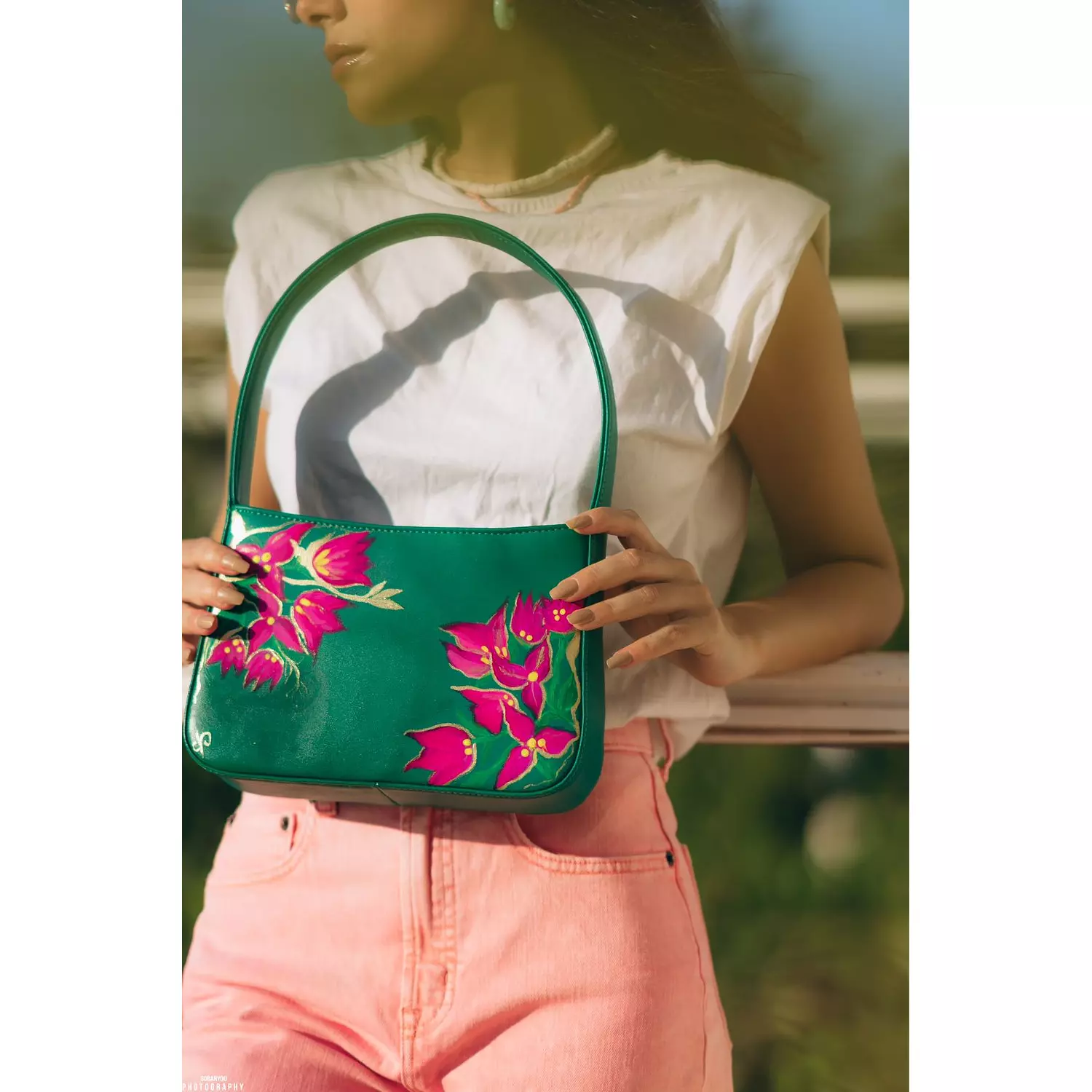 floral green bag 1