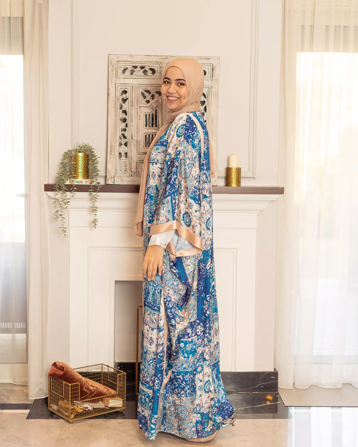 Blue Silk Satin Kaftan 0