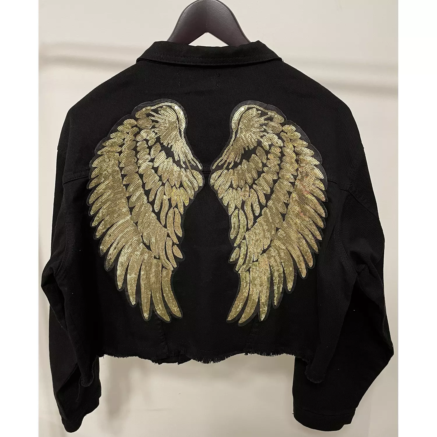 Angel wings denim jacket embroidered bling size large  hover image