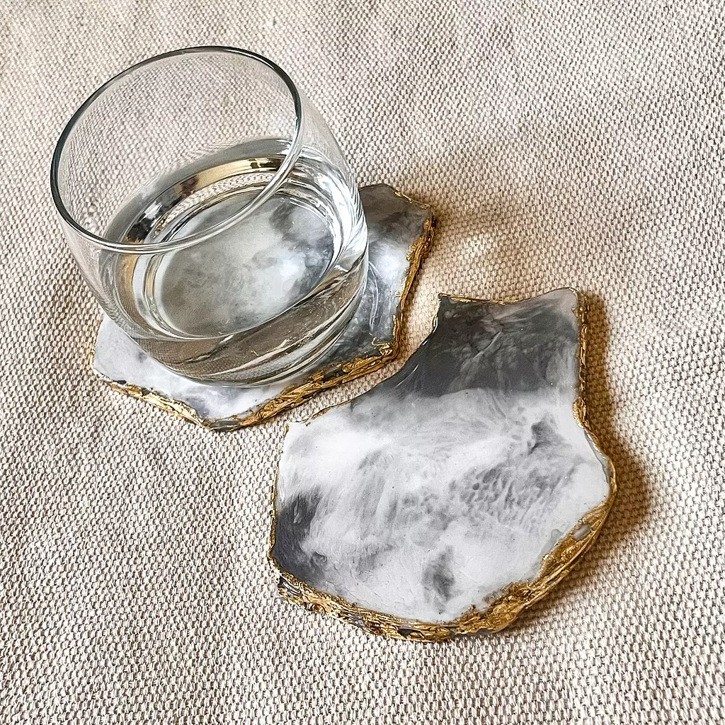 Grey & White agate coasters with Gold Edges