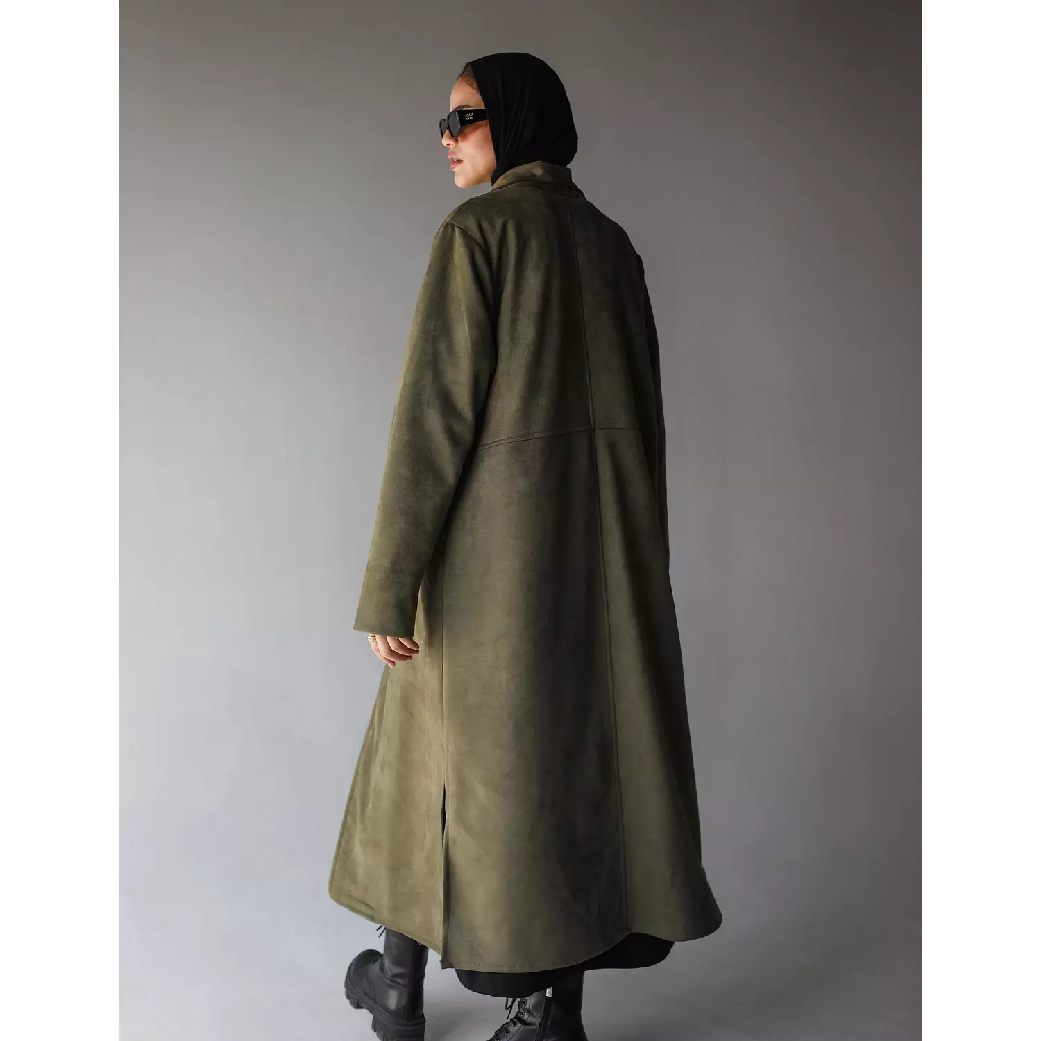 Suede Coat in Olive 4