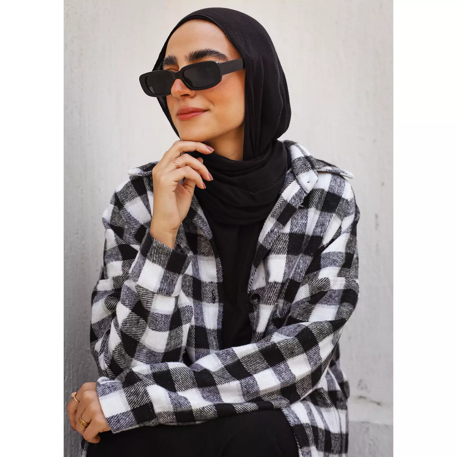 Black & White Checkered Wool Long Shirt 4