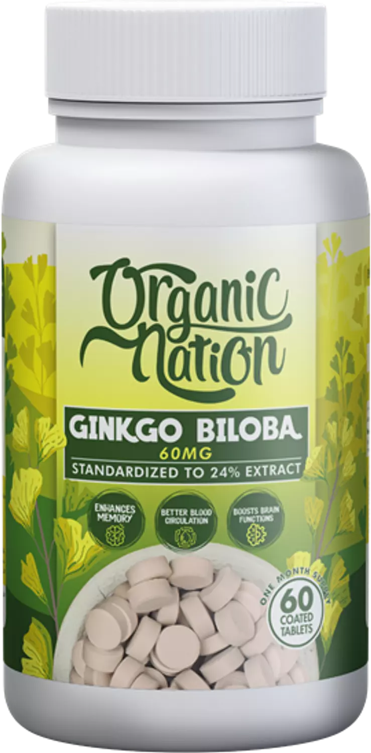 Organic Nation Ginkgo Biloba 60MG-60Serv.-60Coated Tablets 1