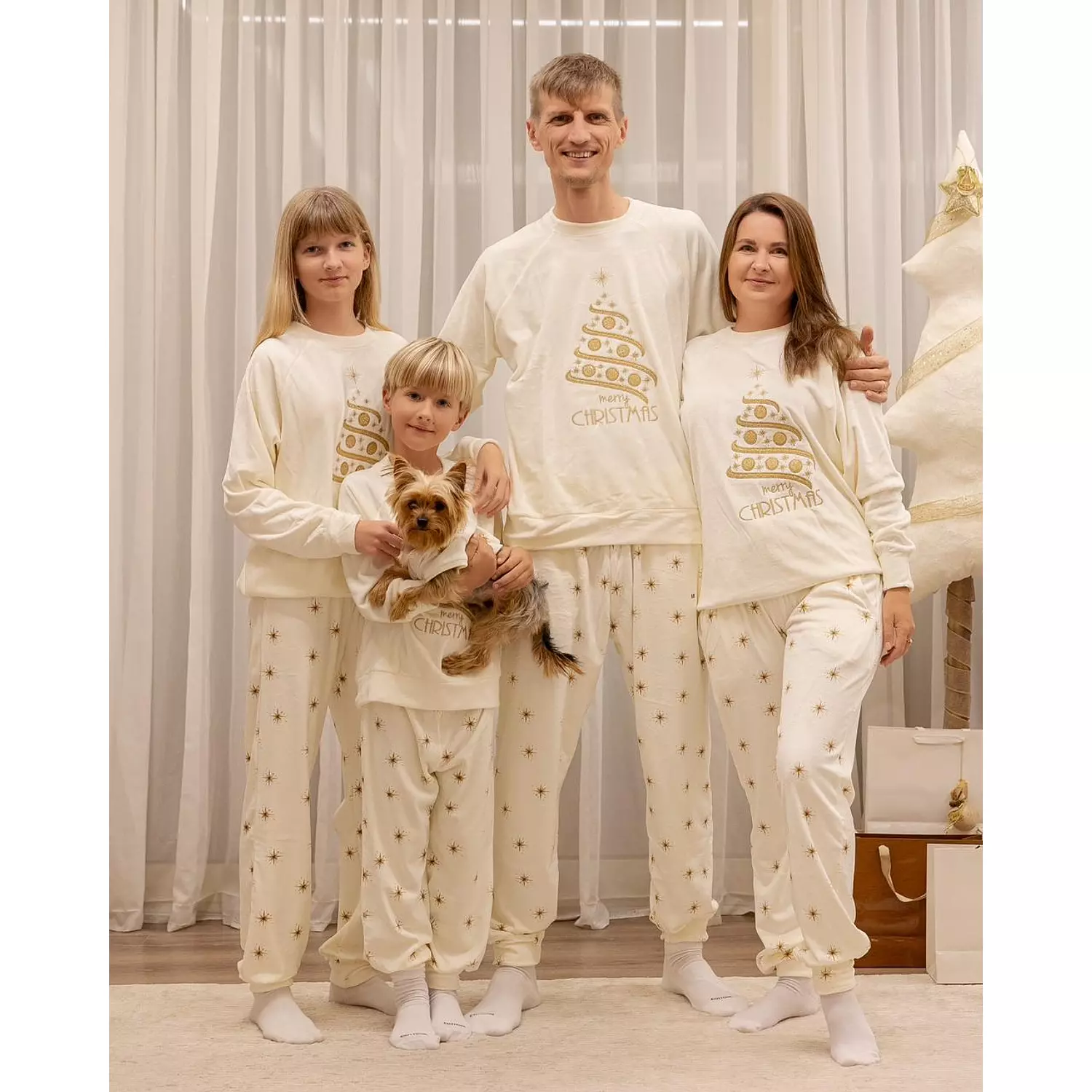 CHRISTMAS PAJAMAS FOR THE FAMILY (WHITE & G0LD STARS PANTS) hover image