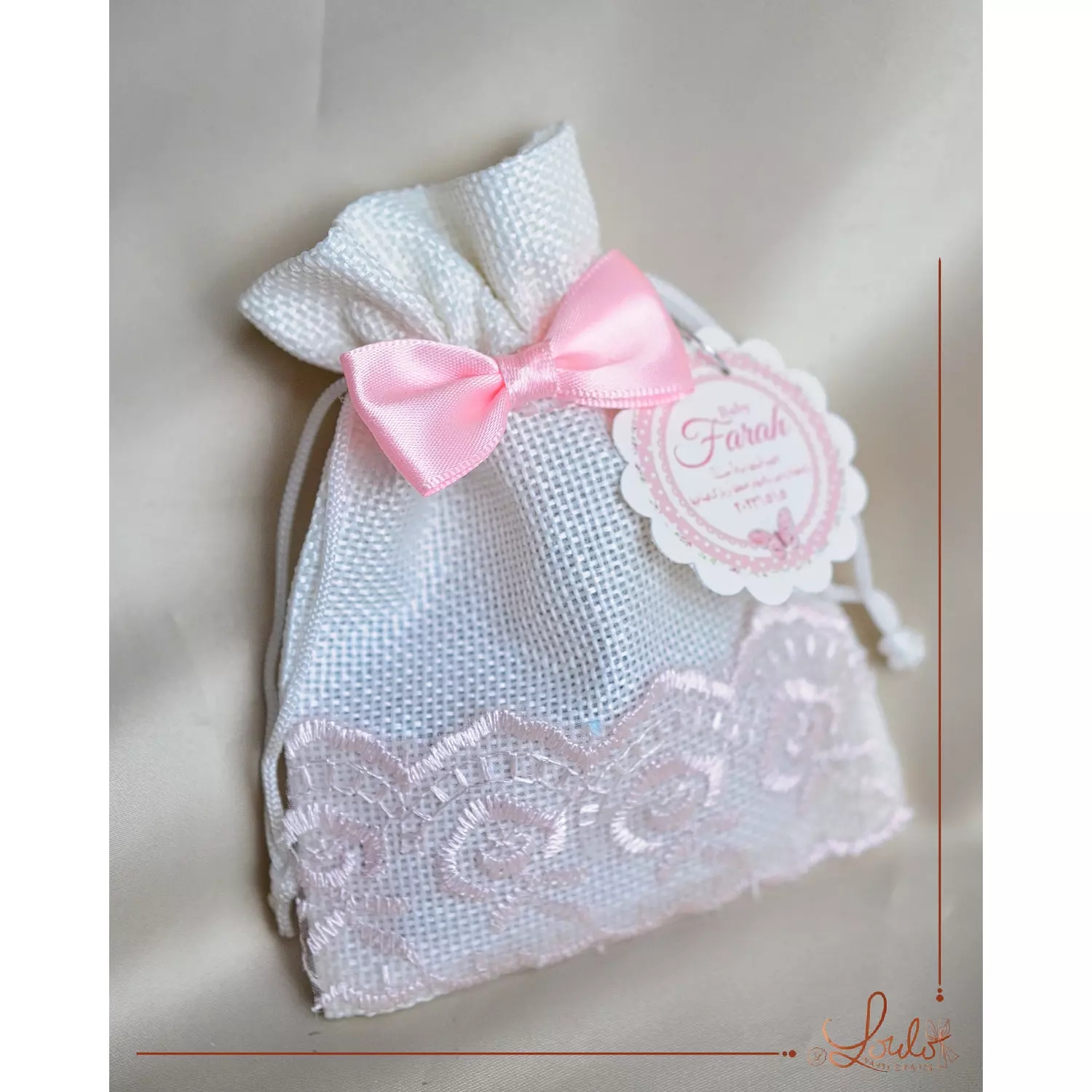 Baby Shower Linen Lace Pouch  2