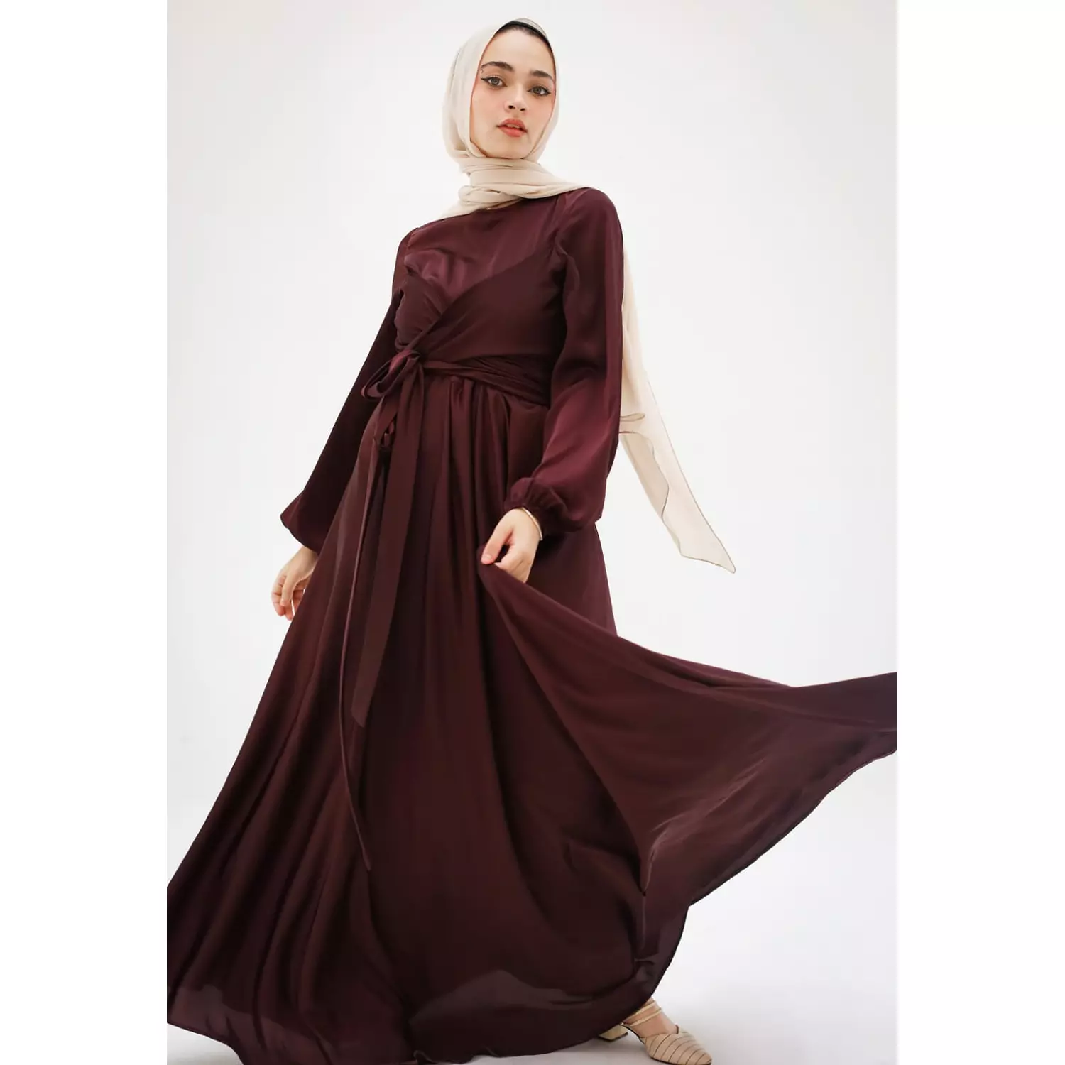 Brown Wrap Satin Dress 1