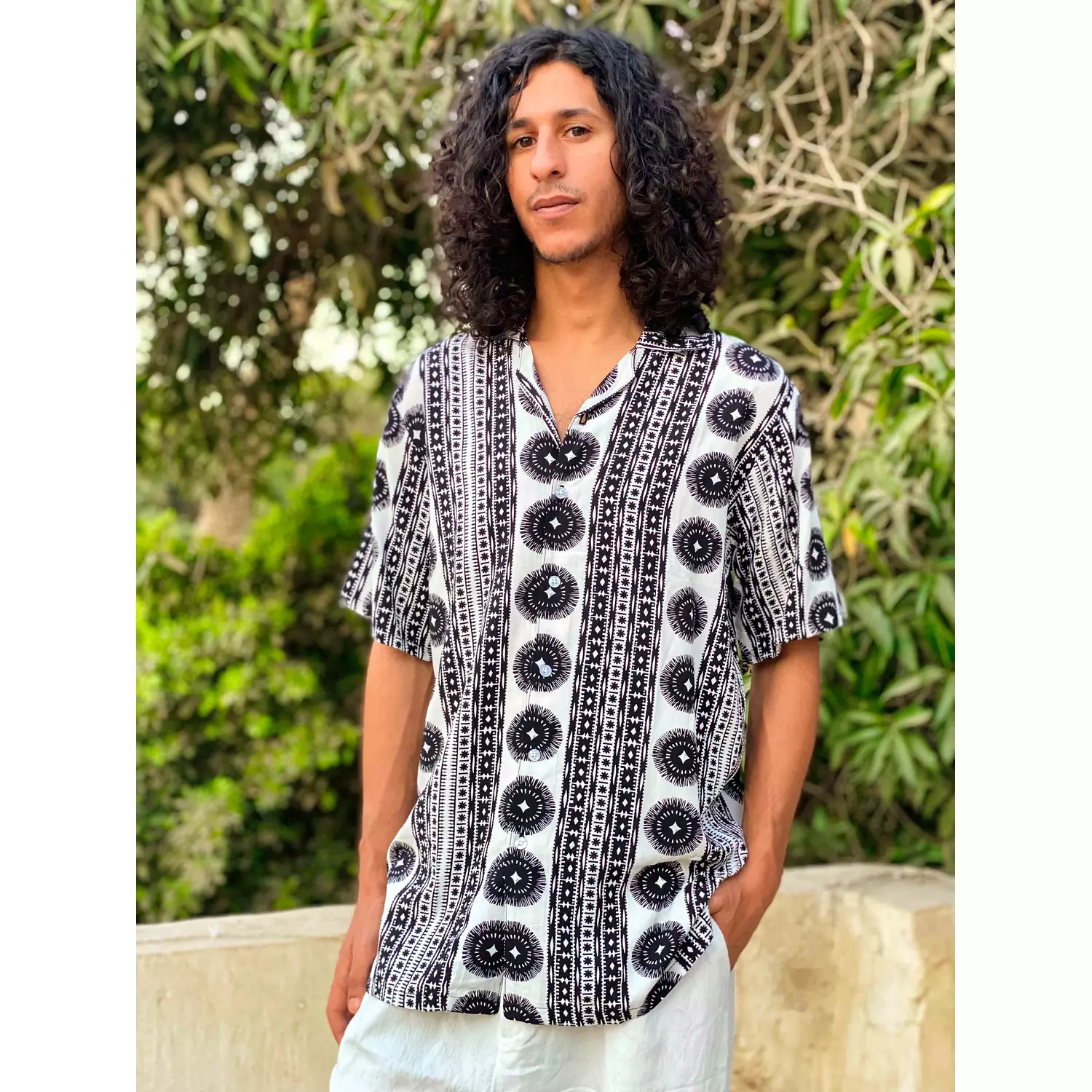 Loosefit Ethnic Patterned Viscose Shirt 1