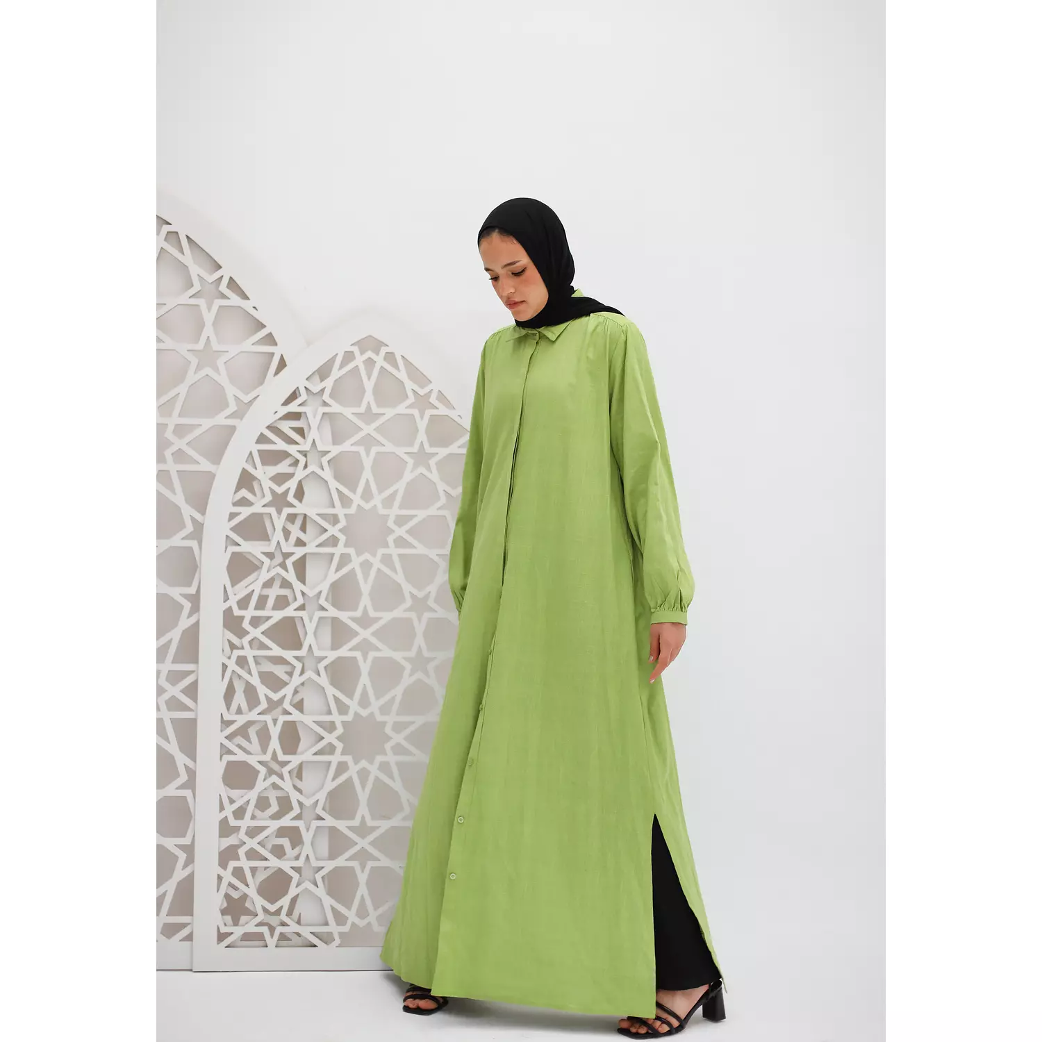 Maxi Linen Shirt In Apple Green 1