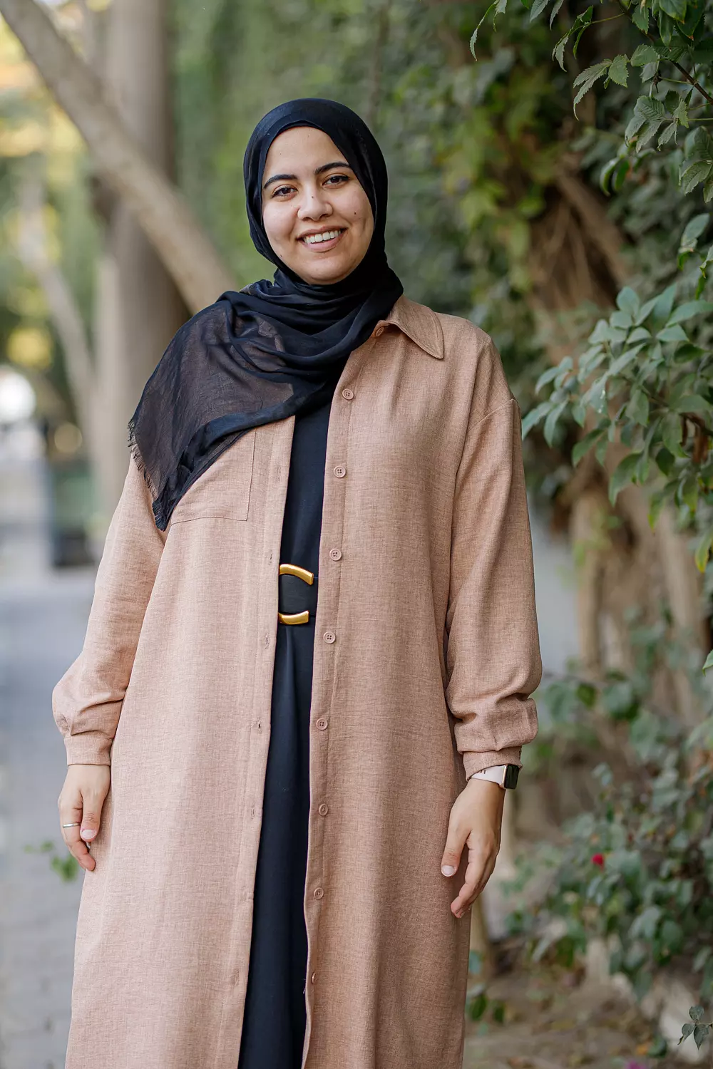 Light Beige Brown Linen Shirt Dress hover image