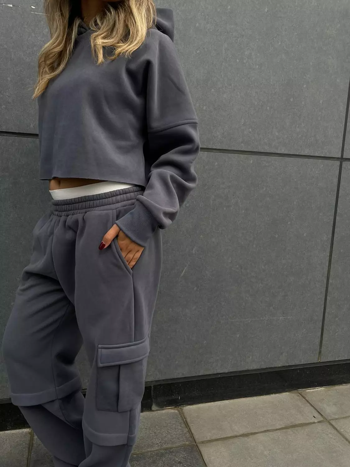 Grey cropped Hoodie  hover image