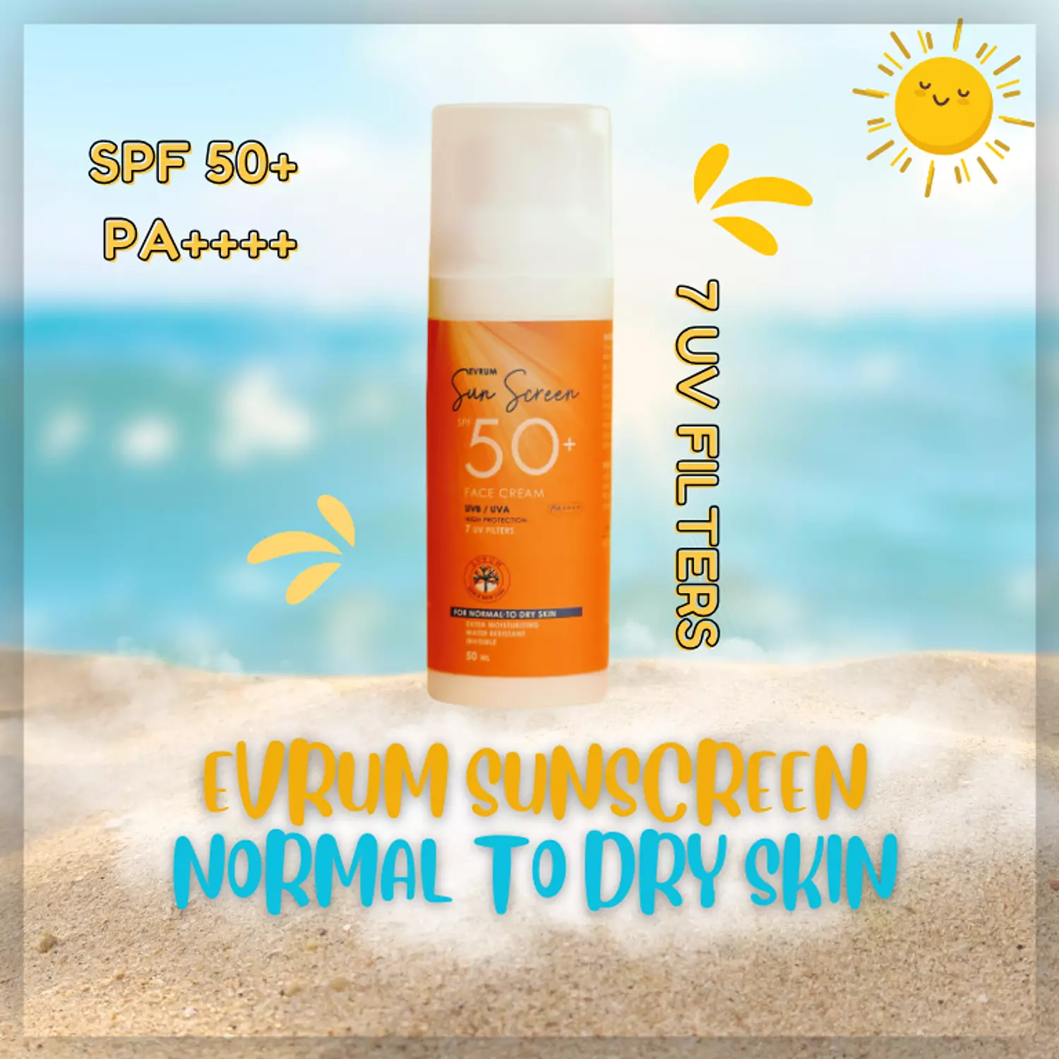 Evrum Sunscreen SPF 50+ face cream 50ml For normal to dry skin 1