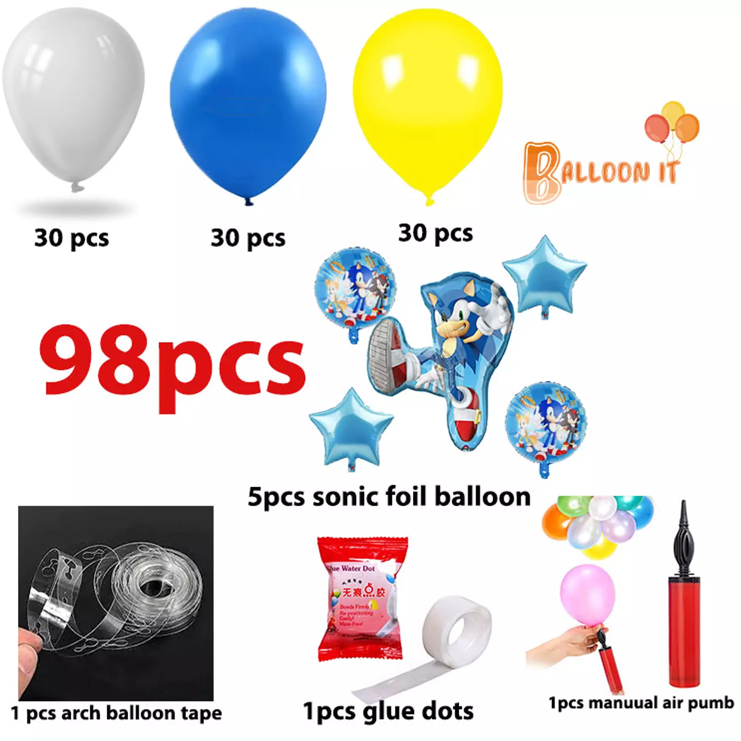 Sonic Birthday Party Supplies, 98 Pcs Sonic Party Balloons Set Includes Sonic Theme Backdrop and Balloons for Sonic Party Supplies 1