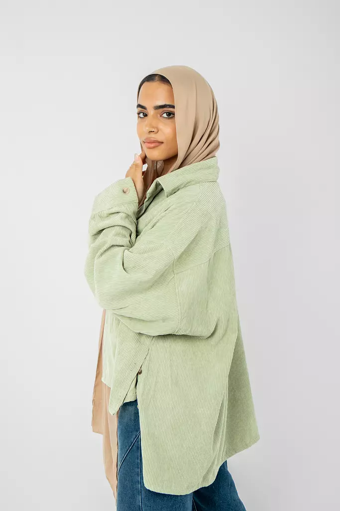 Oversized Striped Velvet Shirt in Pistachio