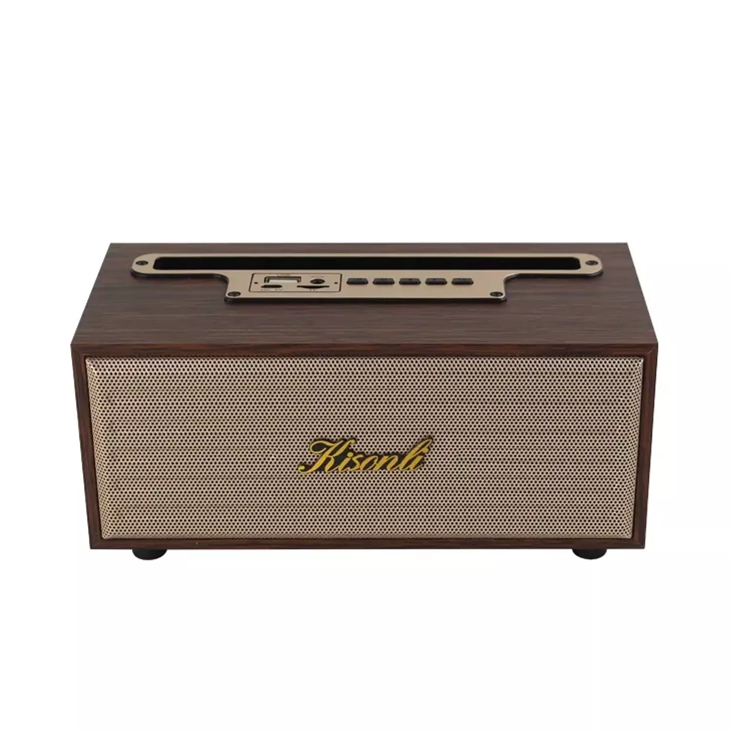 Kisonli G12A Wooden Music Speaker – 360° Stereo Sound – Supports TF Card, AUX, and USB-BROWN hover image