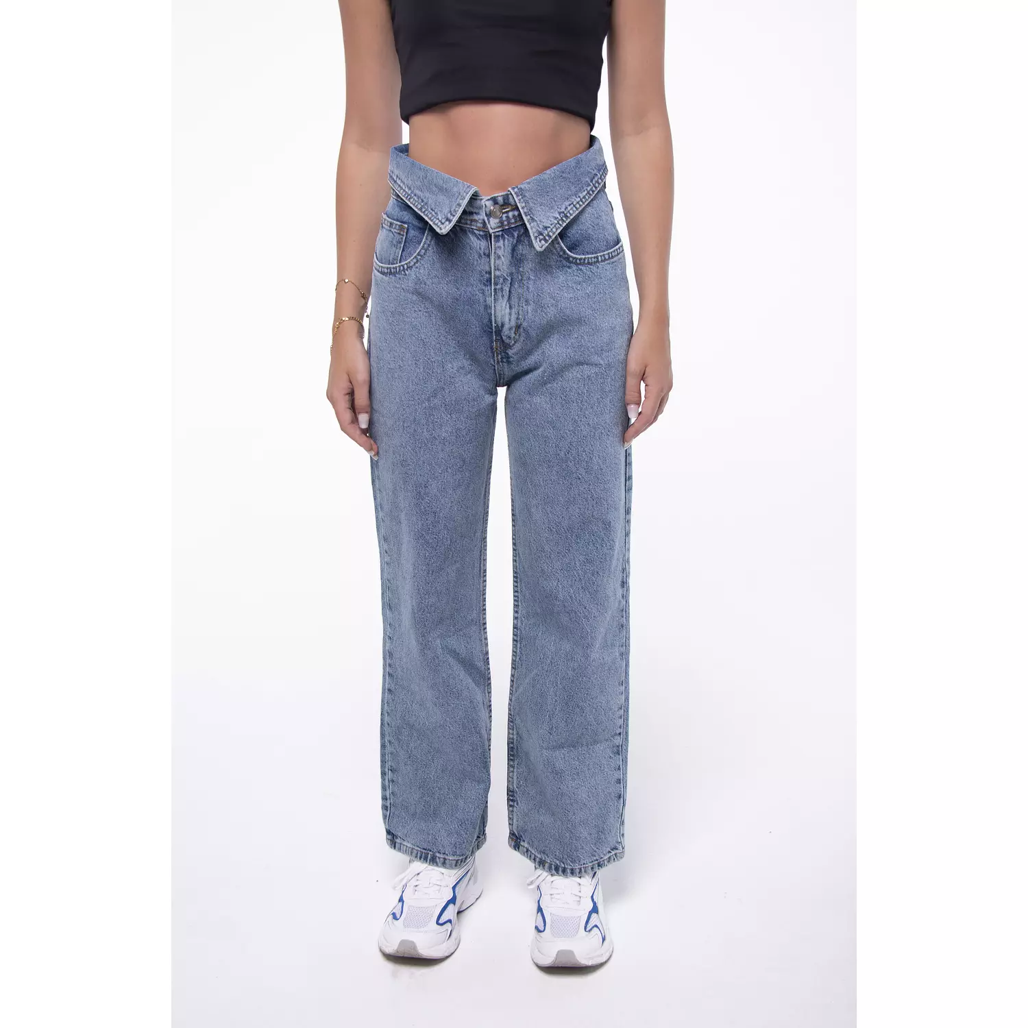 Reversed waisted jeans hover image