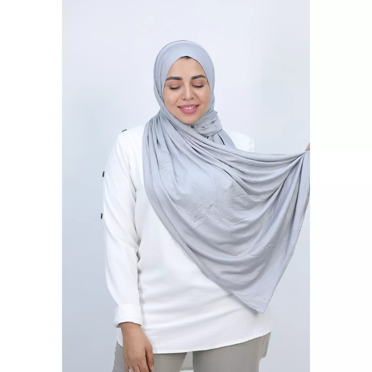 Jada Cotton Lycra Gel Hijab - Light Grey hover image