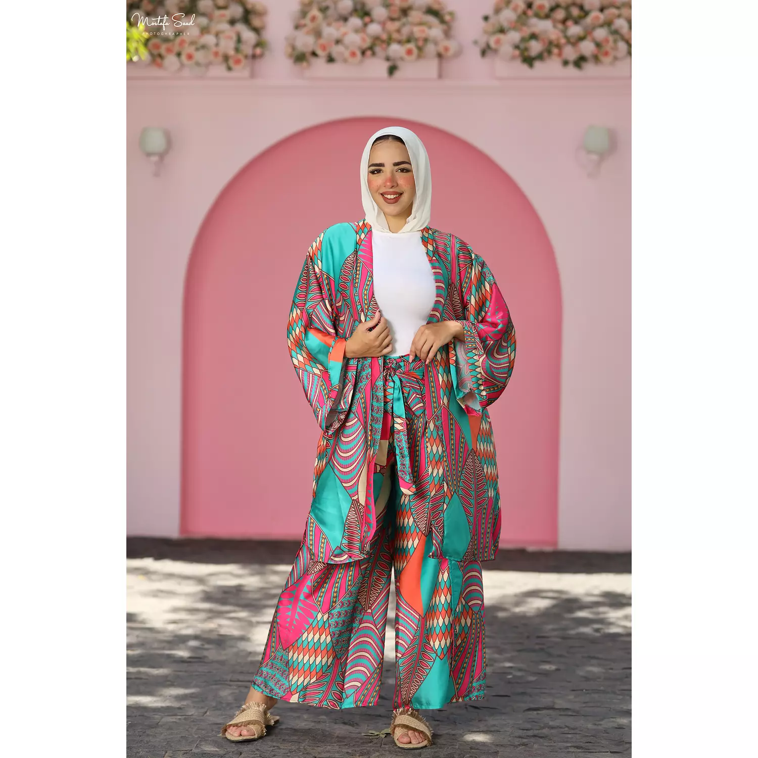  Colorful satin kimono with different prints. hover image