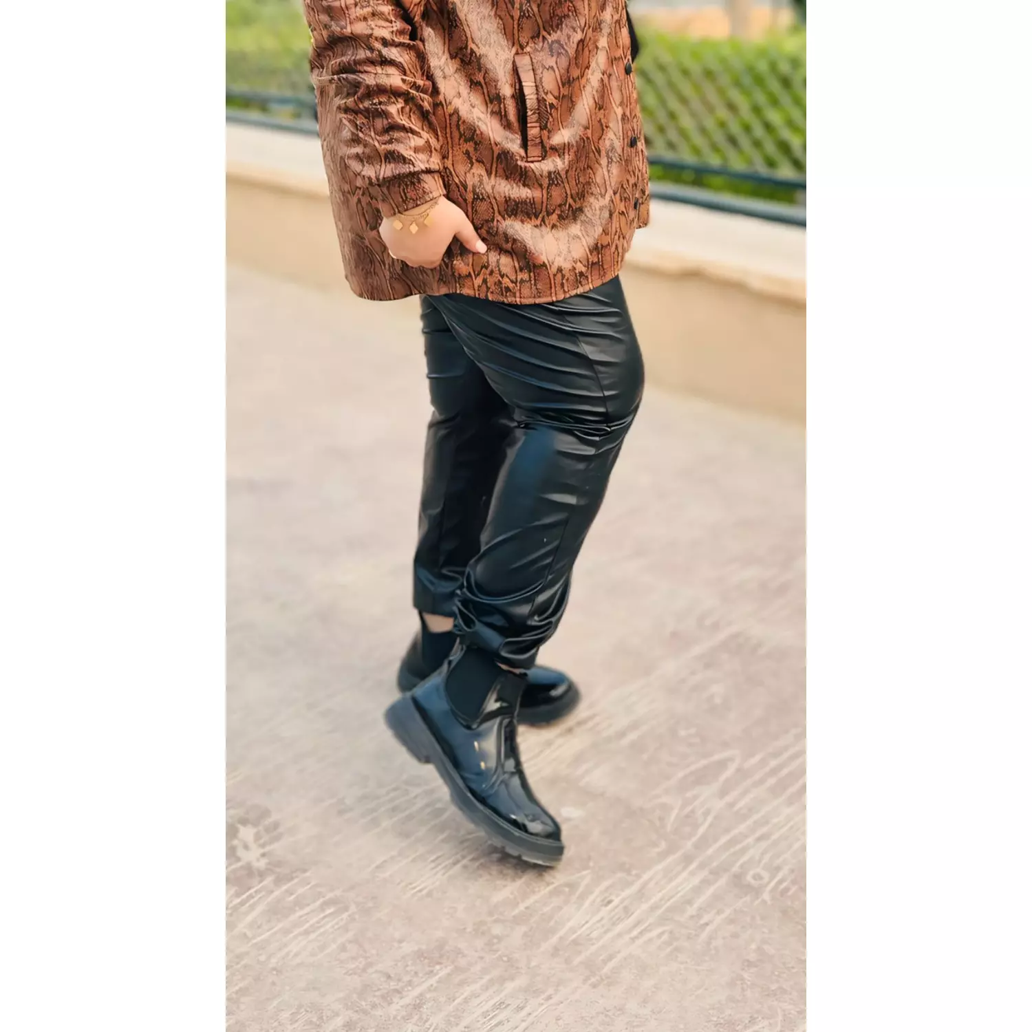 Imported Black Leather Pants Lined with Velvet hover image