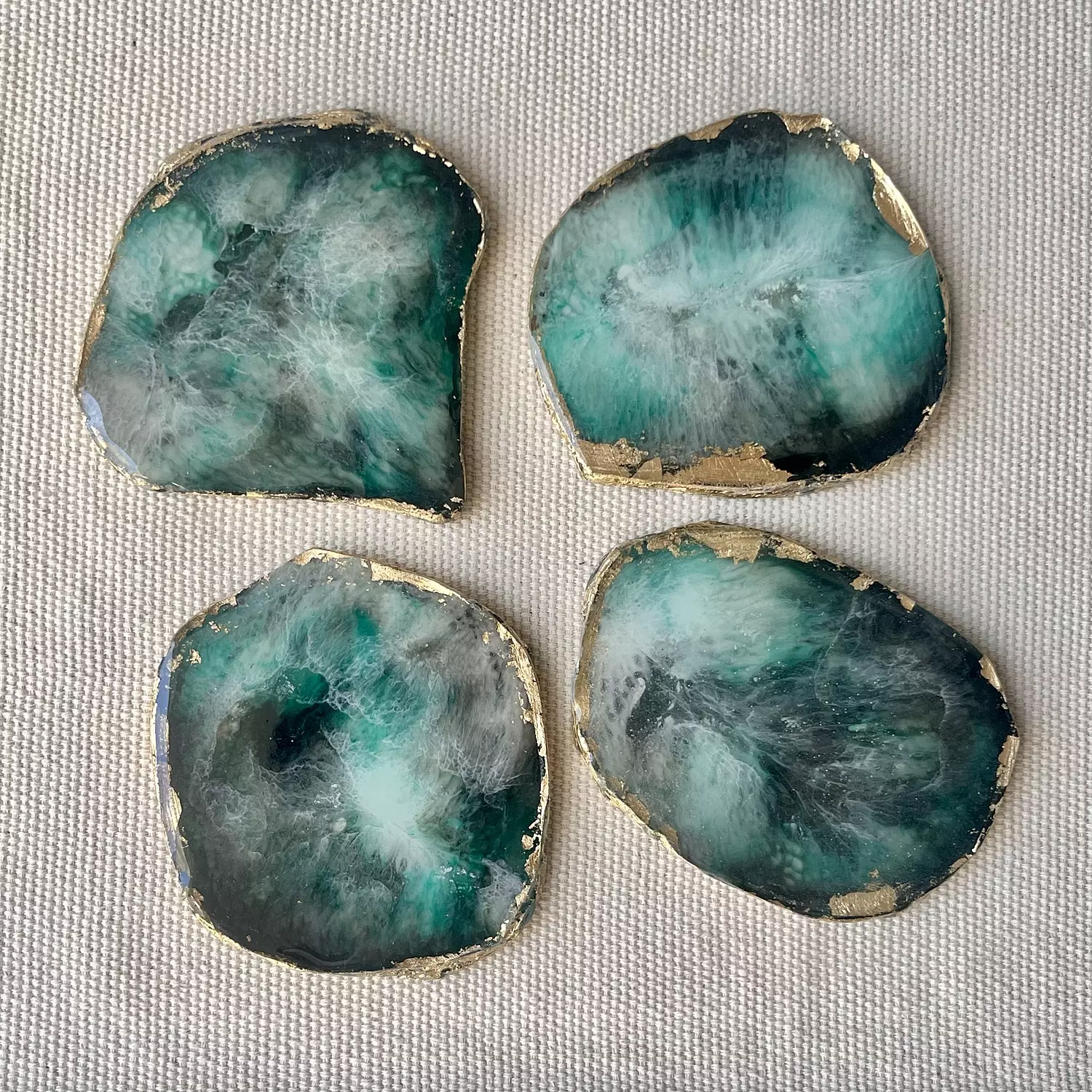 Green/ Brown Agate Coasters With Gold Edges-2nd-img