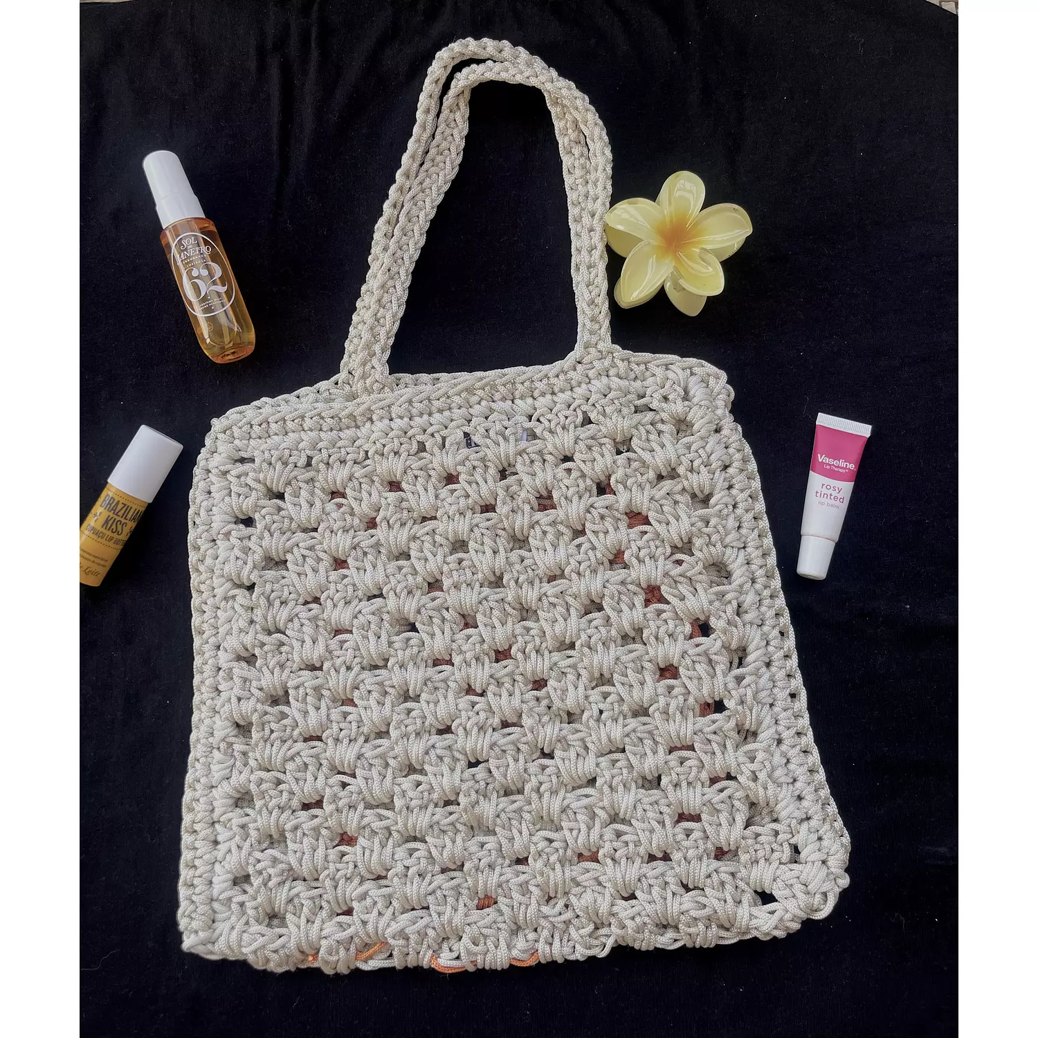 Orange granny square crochet tote bag  2