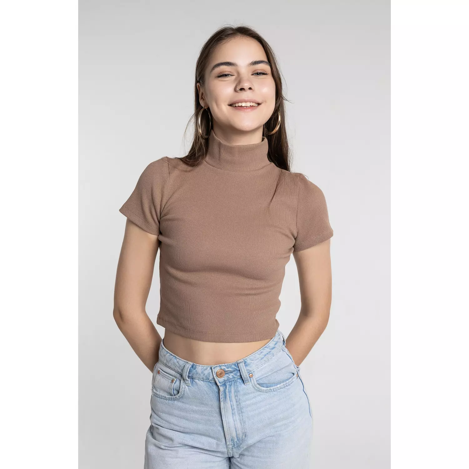 High-Neck Short Sleeves Basic Top -2nd-img