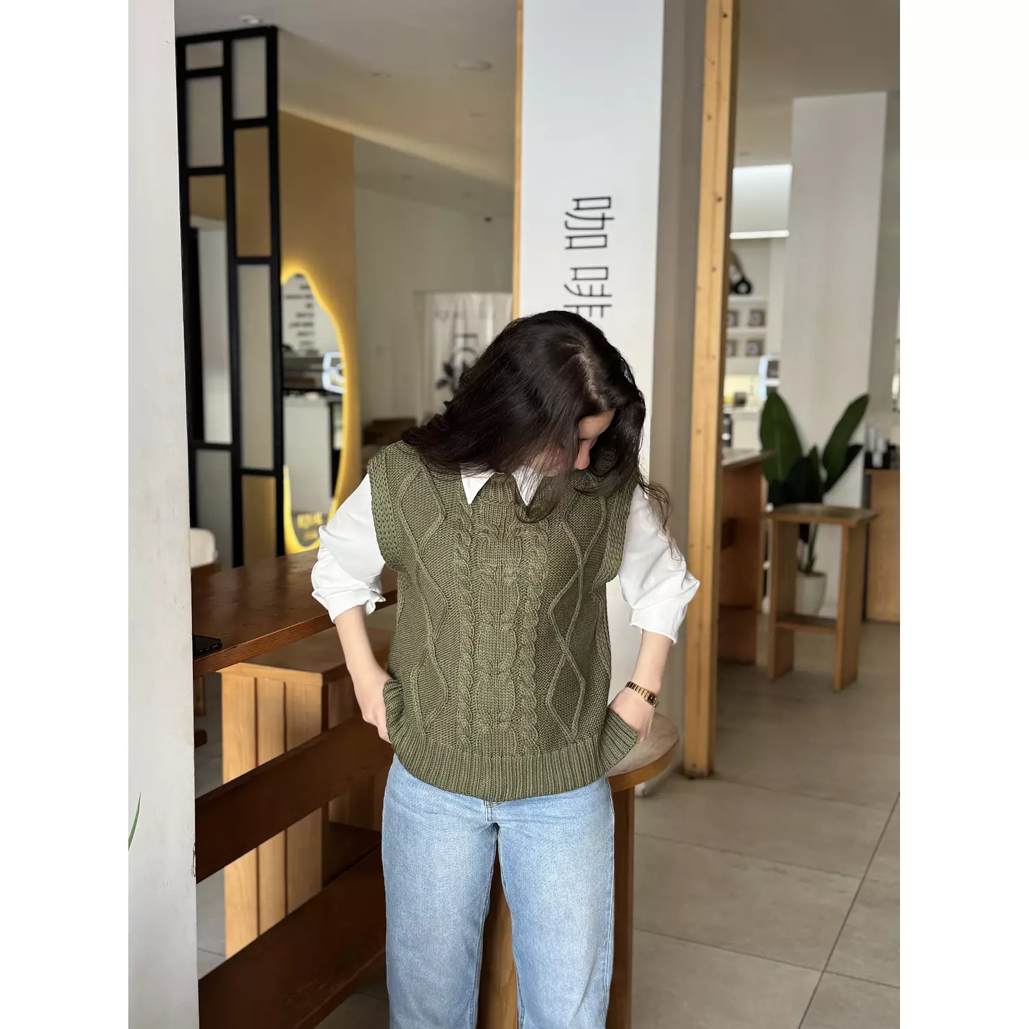 Sleeveless Olive Wool Sweater 2