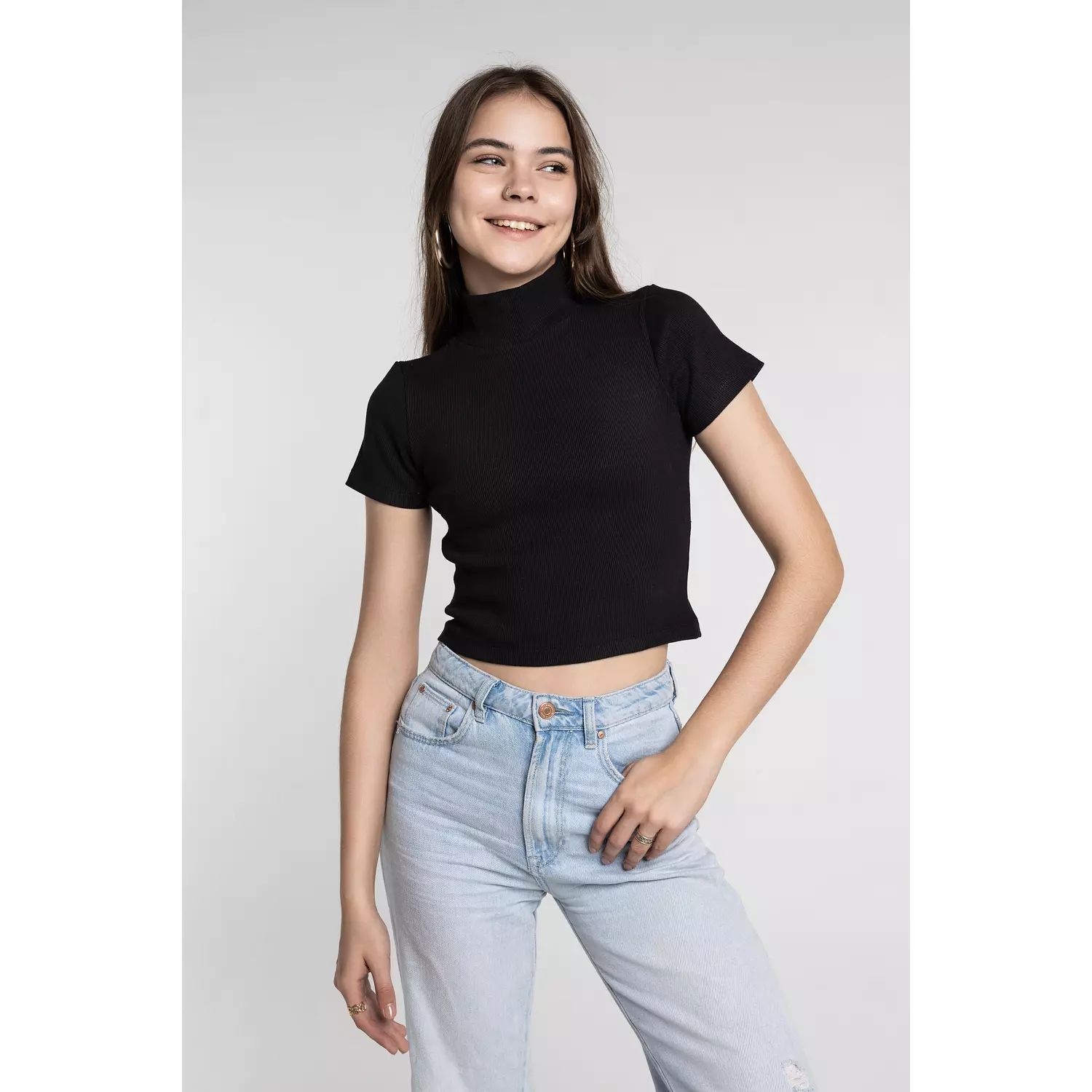 High-Neck Short Sleeves Basic Top  -2nd-img