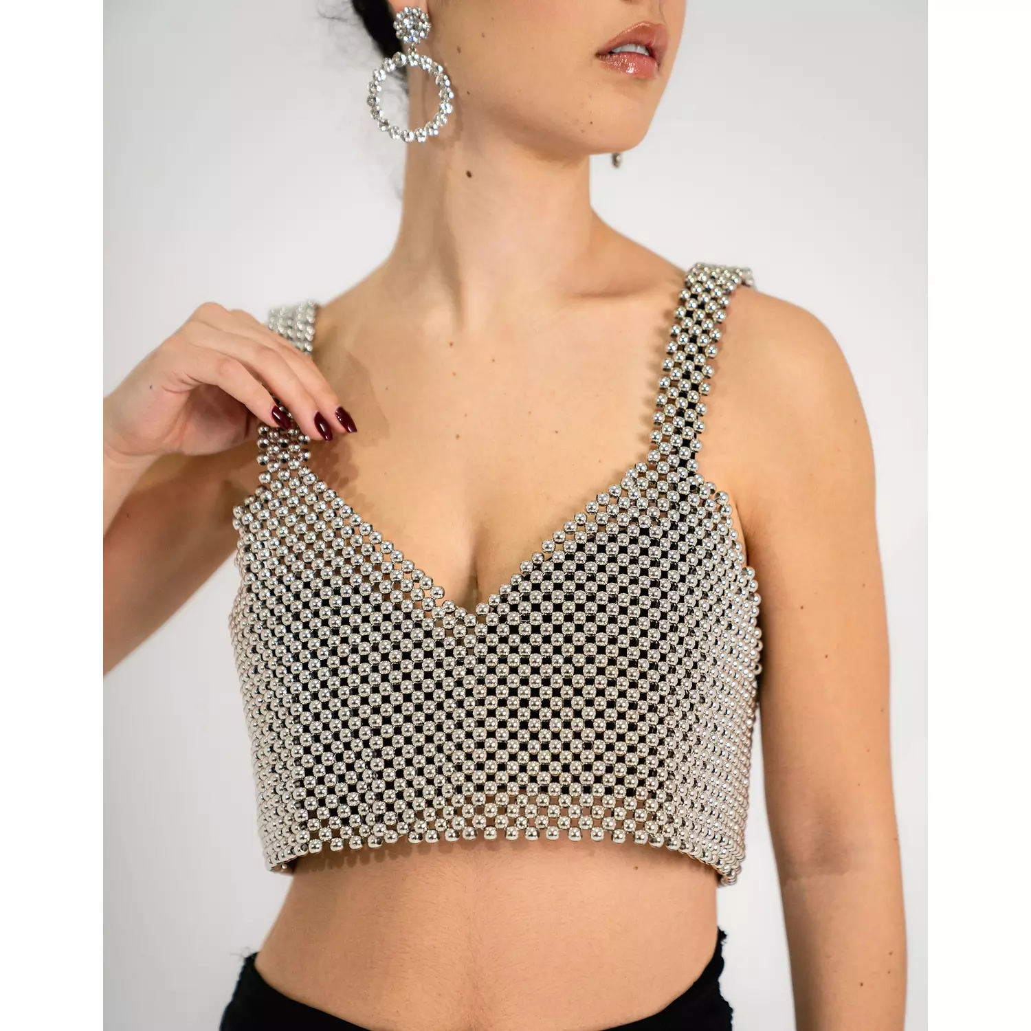 Naläni Beaded Top in Silver  1