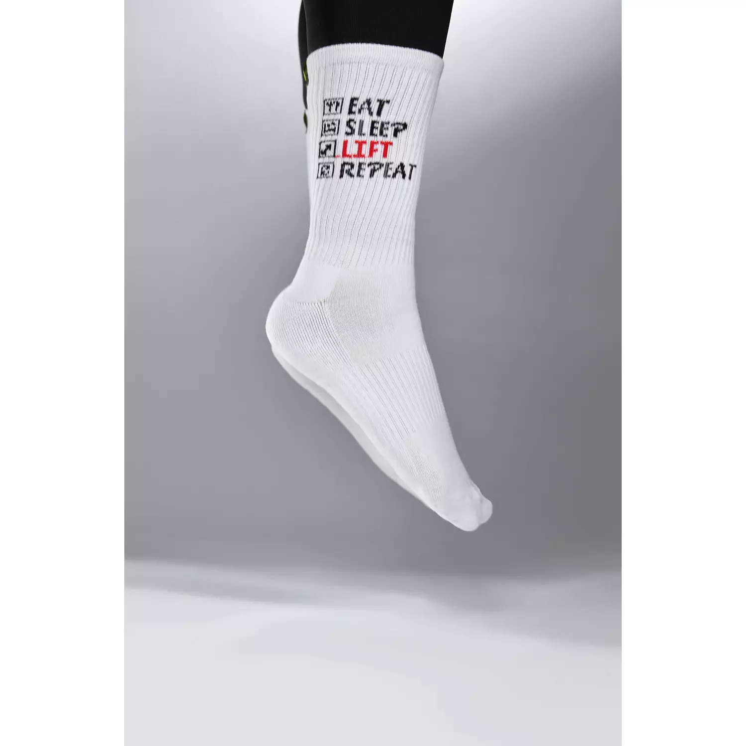 “EAT - SLEEP - LIFT - REPEAT” SOCK IN WHITE 2