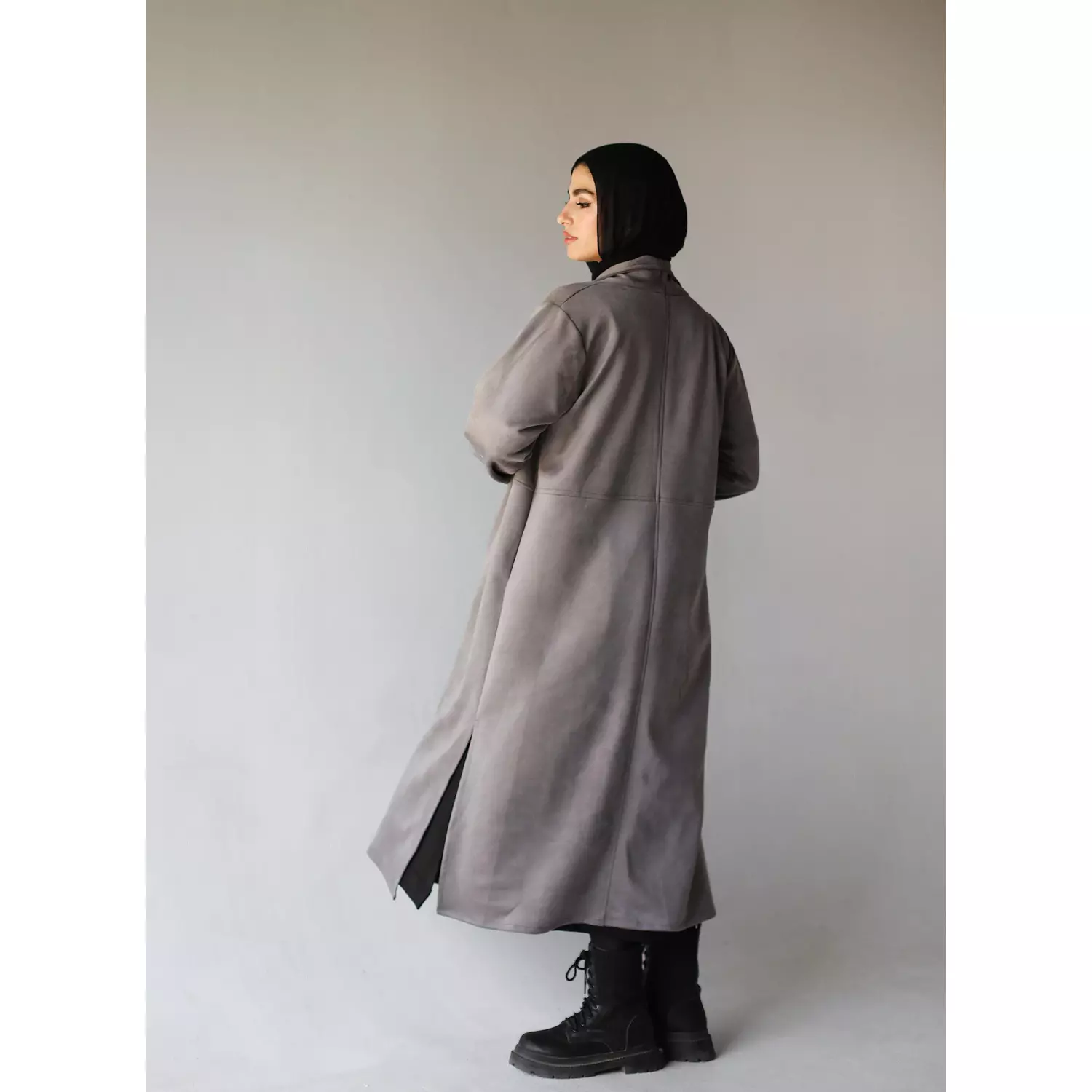 Suede Coat in Gray 3