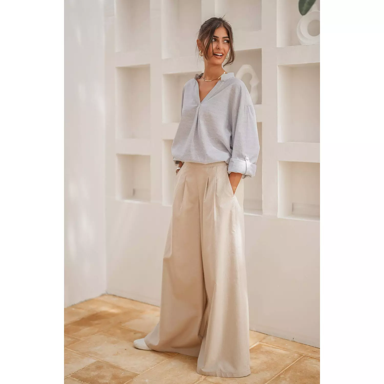 City Flow Wide Leg Pants Beige 5