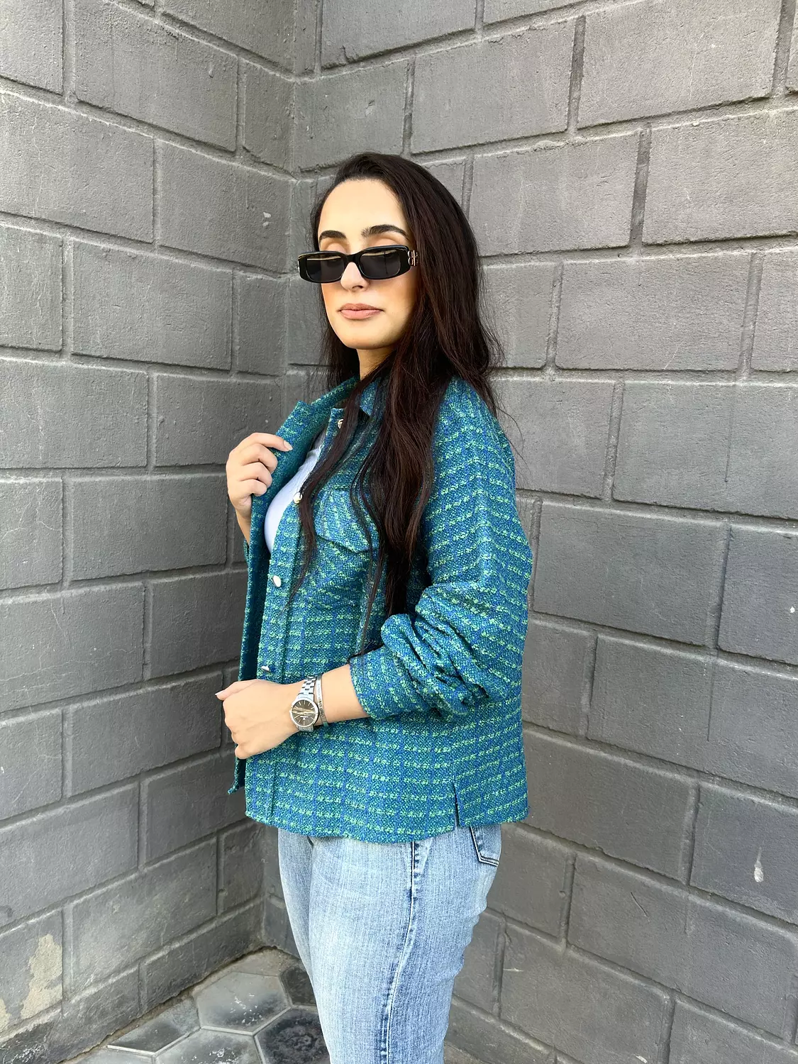 Tweed shirt in Teal 2