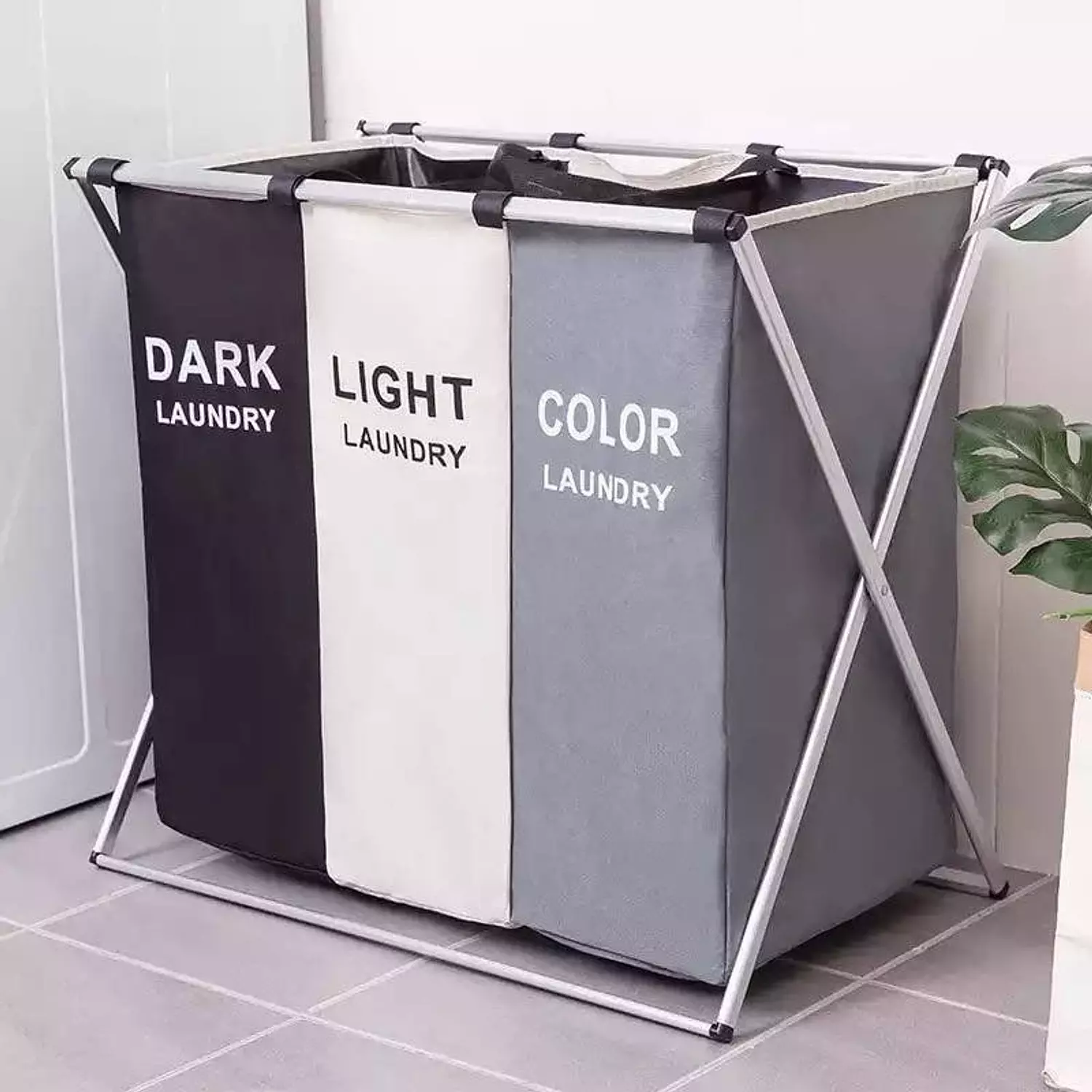 3 Section Laundry Basket Printed Dark Light Color hover image