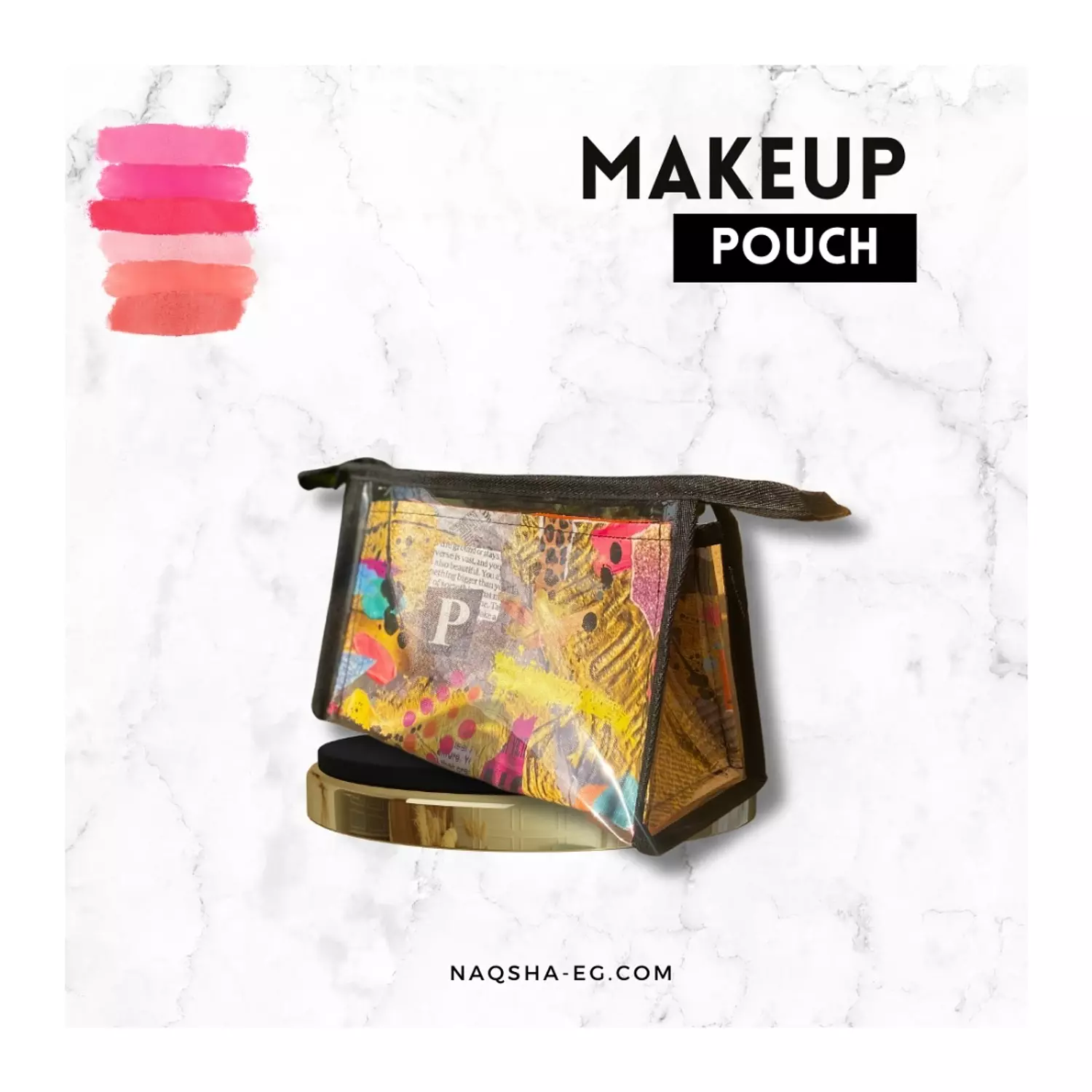 MakeUp Pouch Golden Pattern with notes hover image