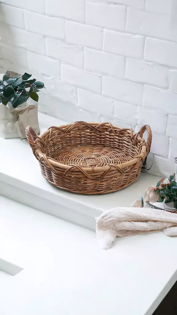 Brown Round Wicker Basket