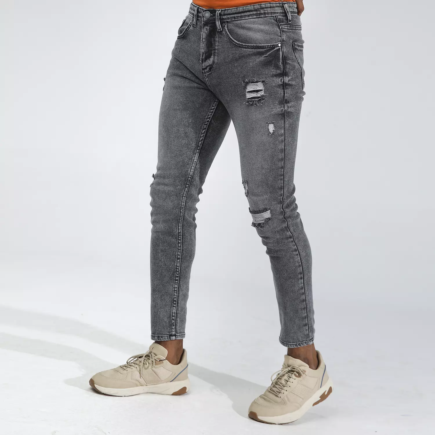  Dark Grey Ripped Jeans Slim Fit 4