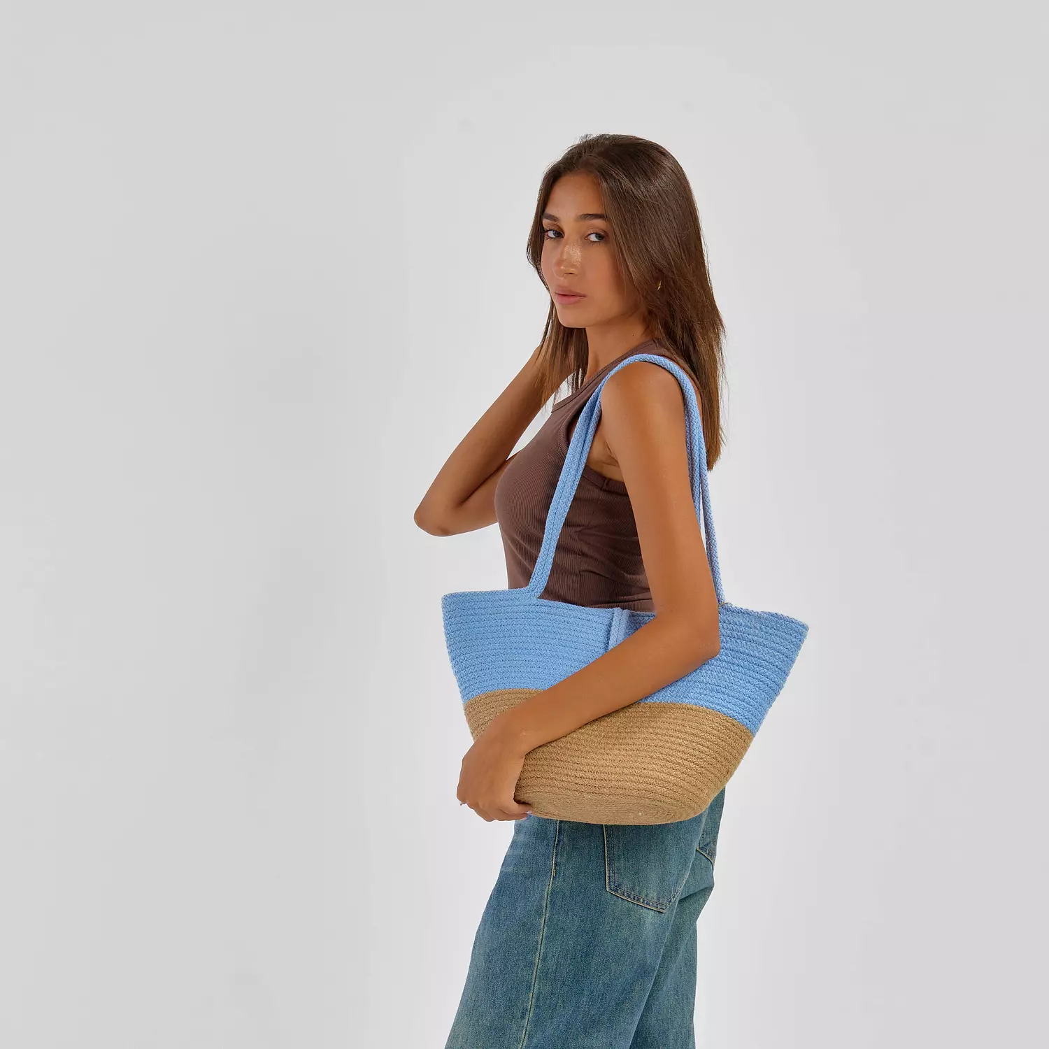 Shoulder Bag - Baby Blue & Beige-2nd-img