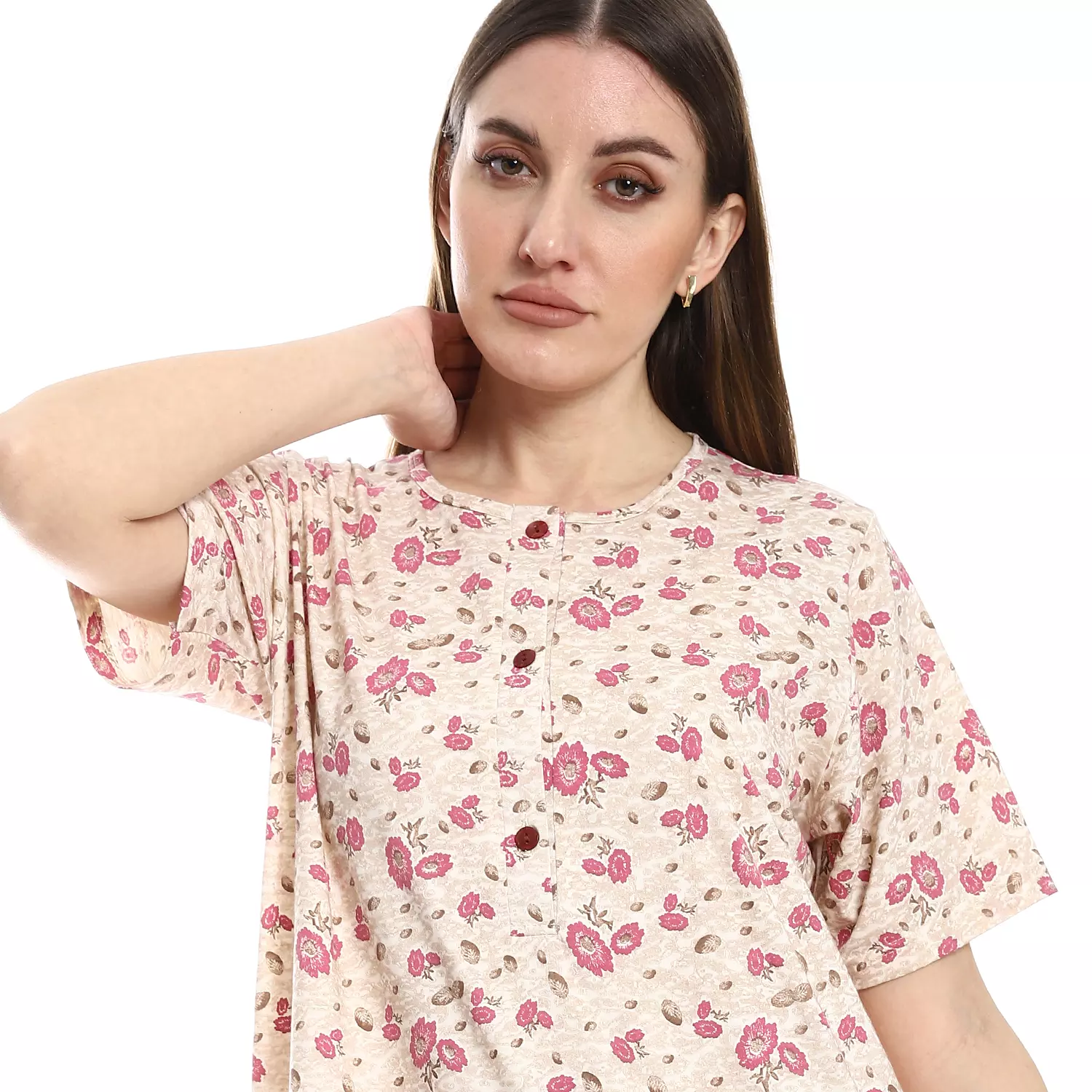 Women Nightgown Floral Pattern - 2488 - Rose 3