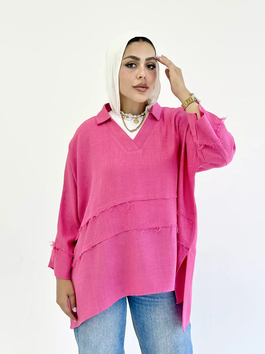 EFFORTLESS BLOUSE IN FUSCHIA hover image