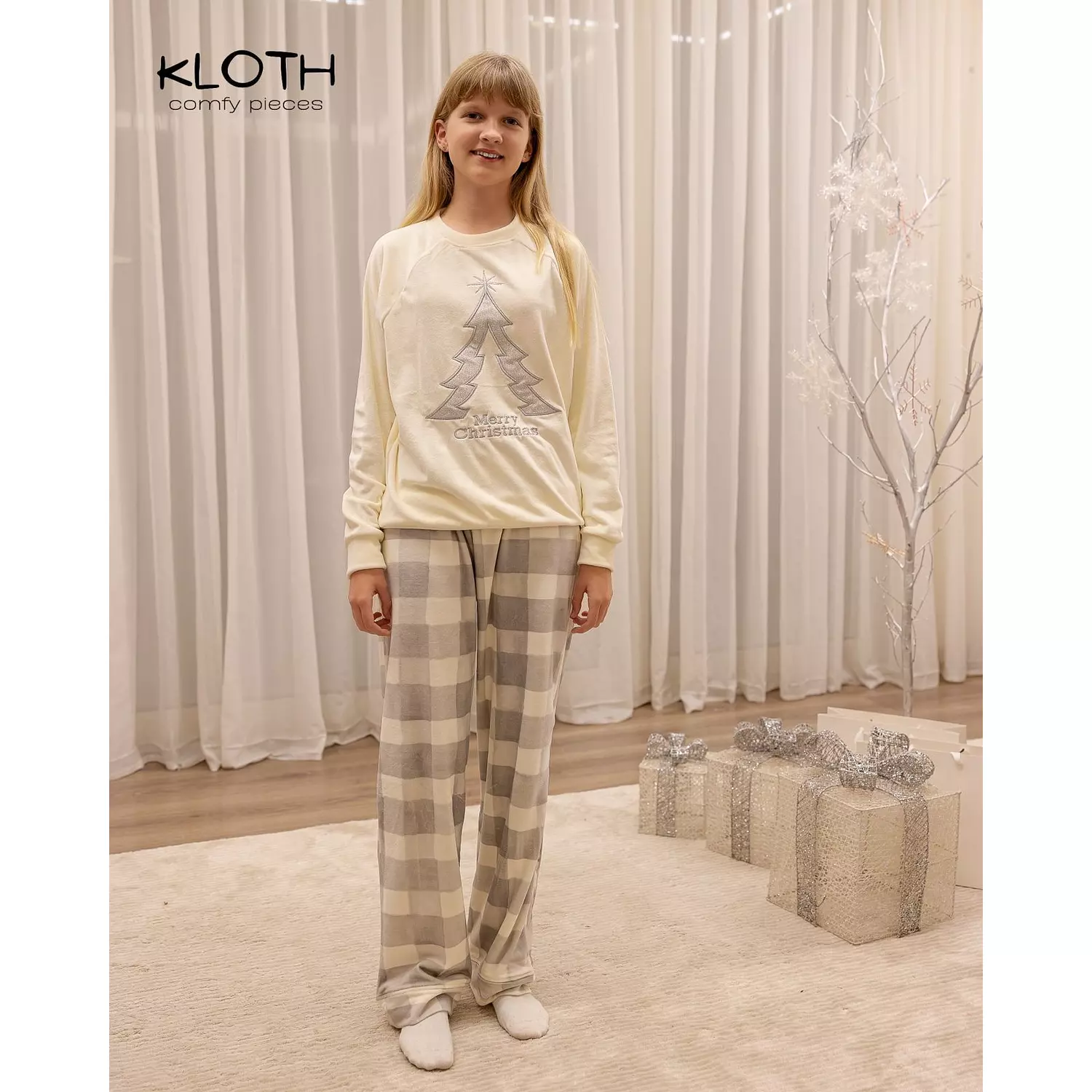 CHRISTMAS PAJAMAS FOR THE FAMILY (WHITE & GREY PLAID PANTS) 5