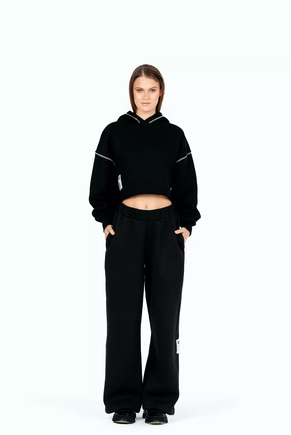 Black Stitched cropped Hoodie   hover image