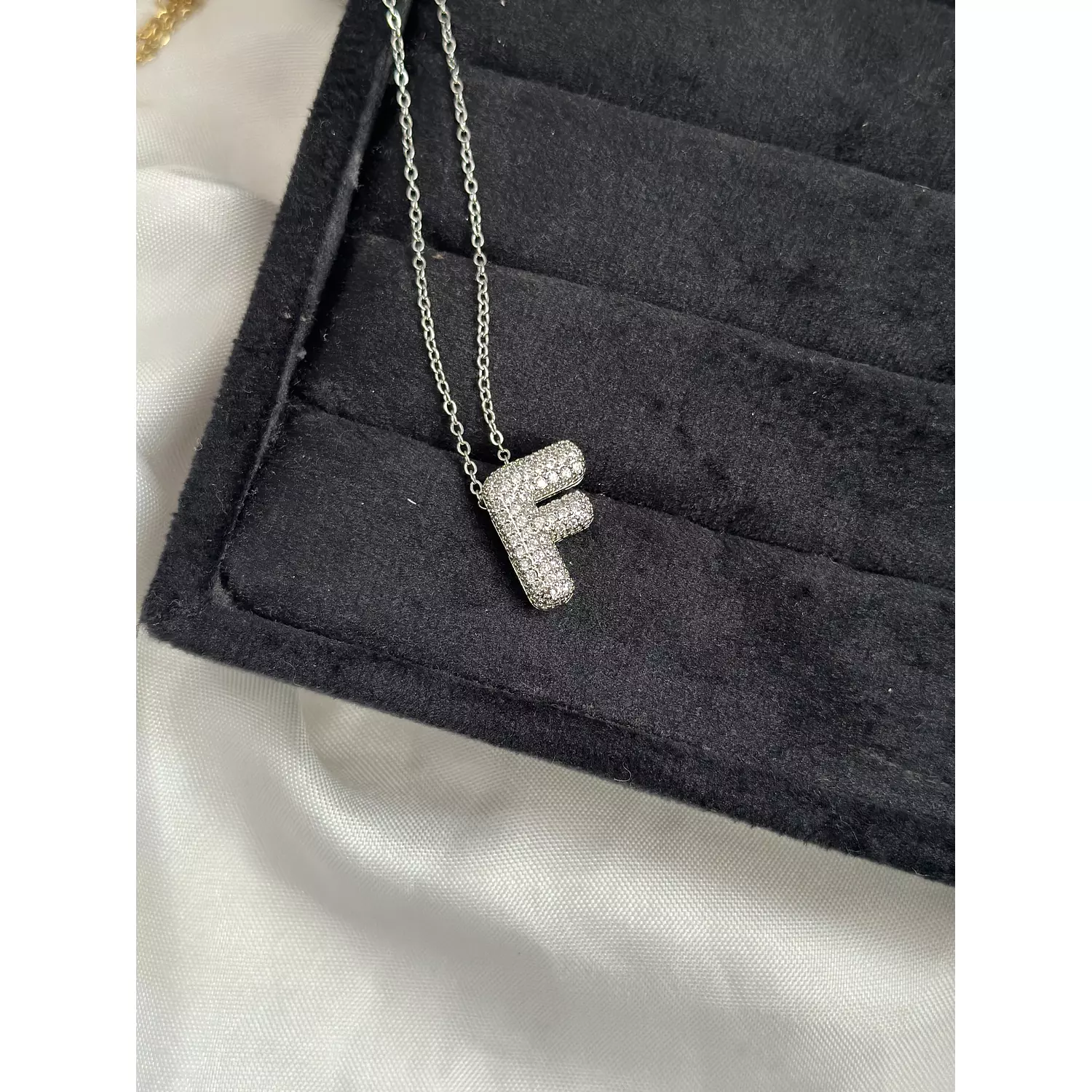 Silver Crystal Bubble Letter Necklace  5