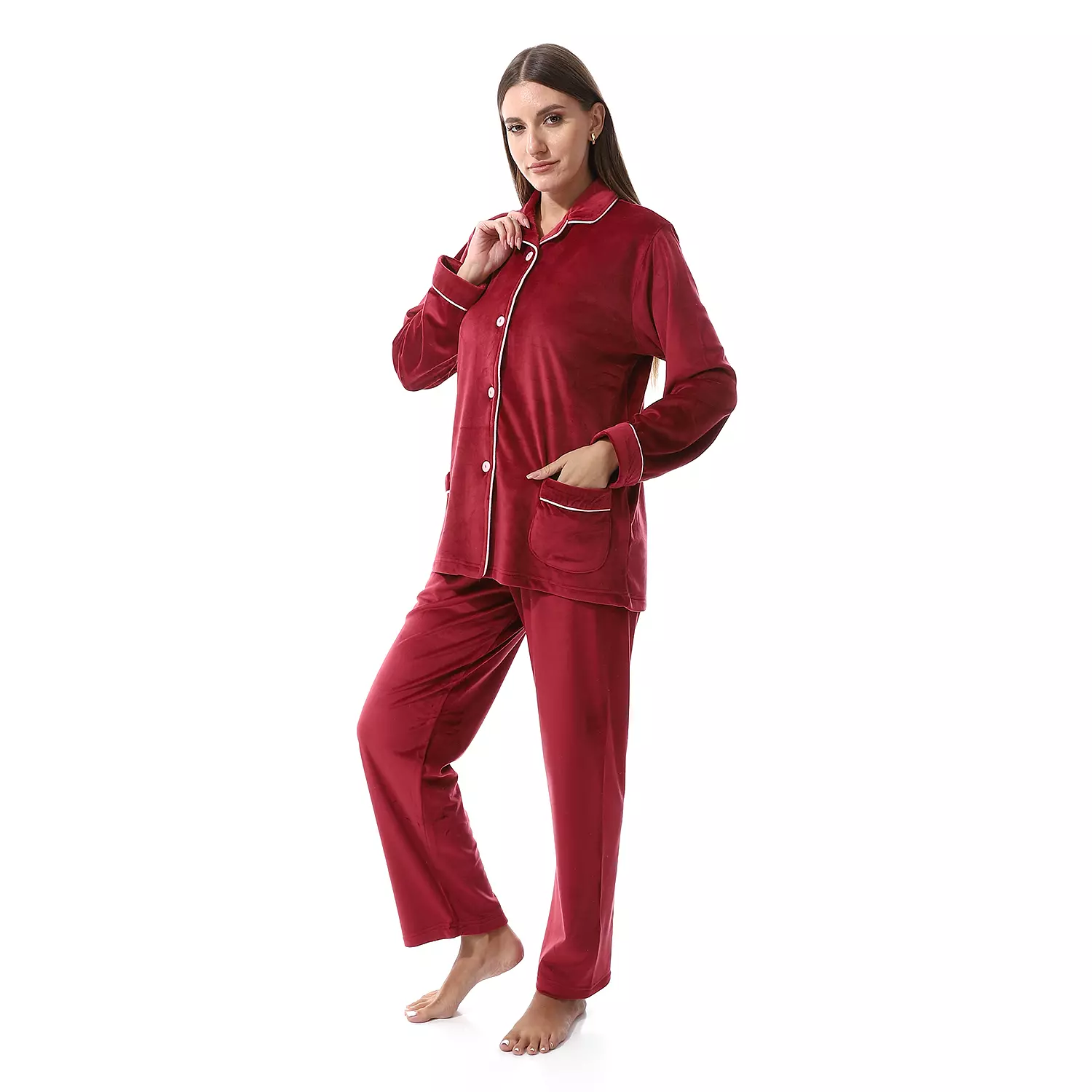 Women Classic Fleece PJ - Dark Maroon - 2505 - 025 4