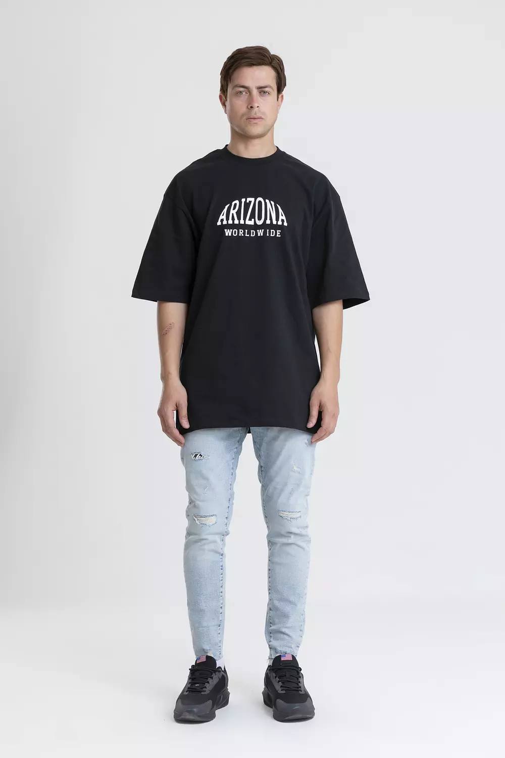  Oversized Cotton T-Shirt With Contrast Print Back and front 5