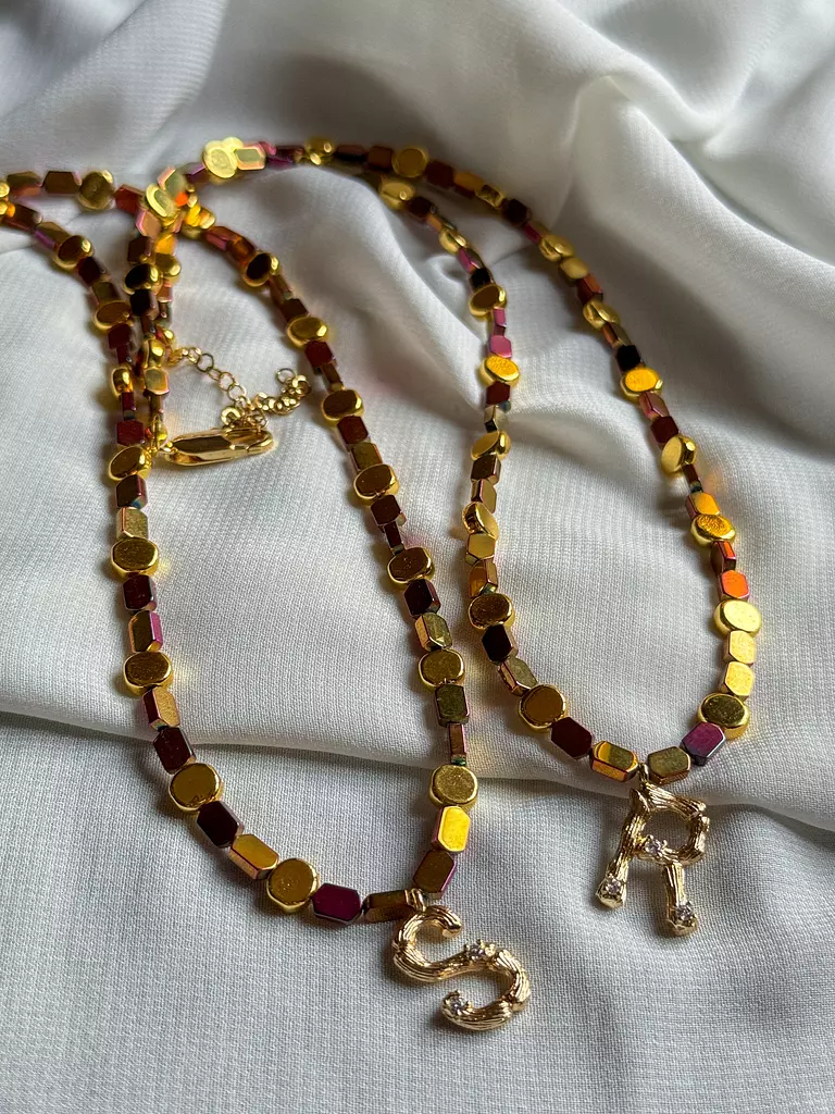 Hematite Letter Necklace " Red/Gold" ( By Order )