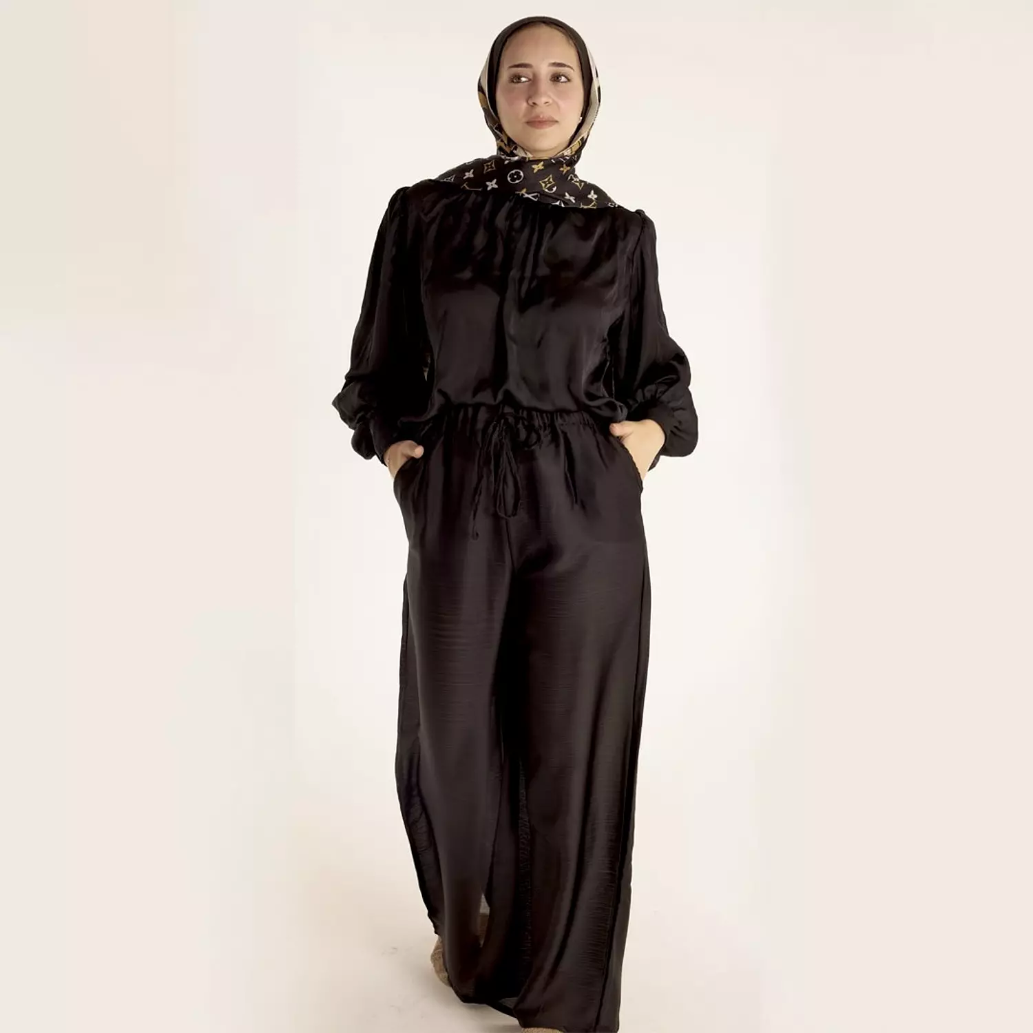 Black Satin Chiffon Pants hover image